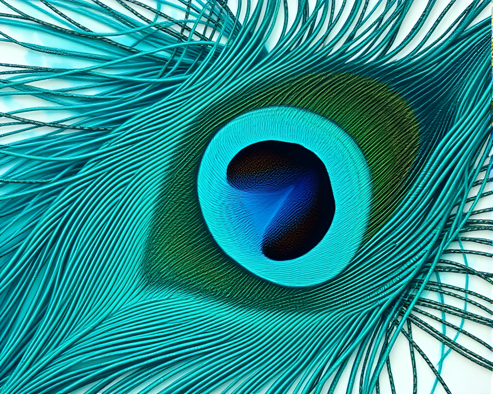 Teal Serenity: Peacock Feathers from Above – free AI stock image