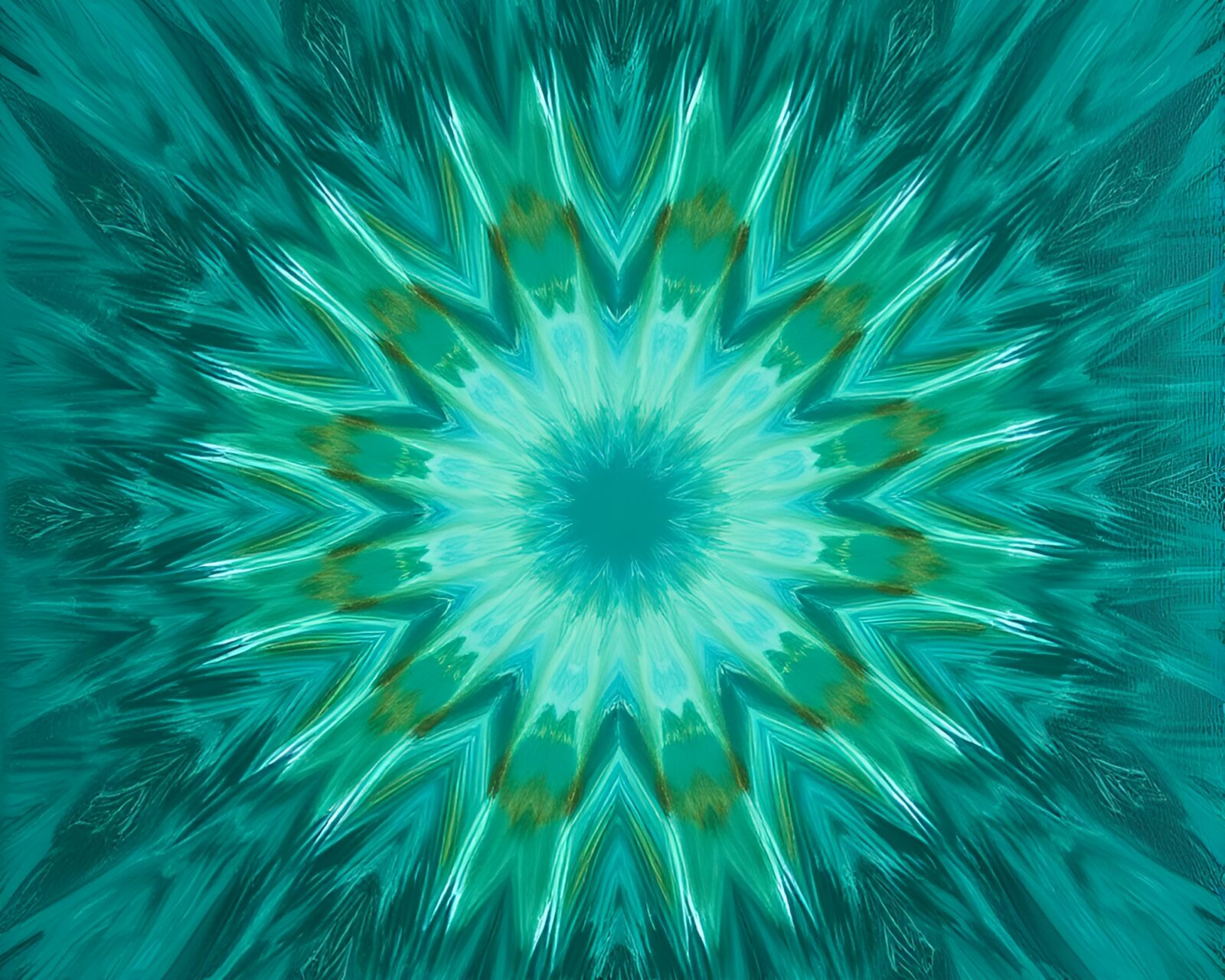 Soft focus oil painting in turquoise hues with radial design