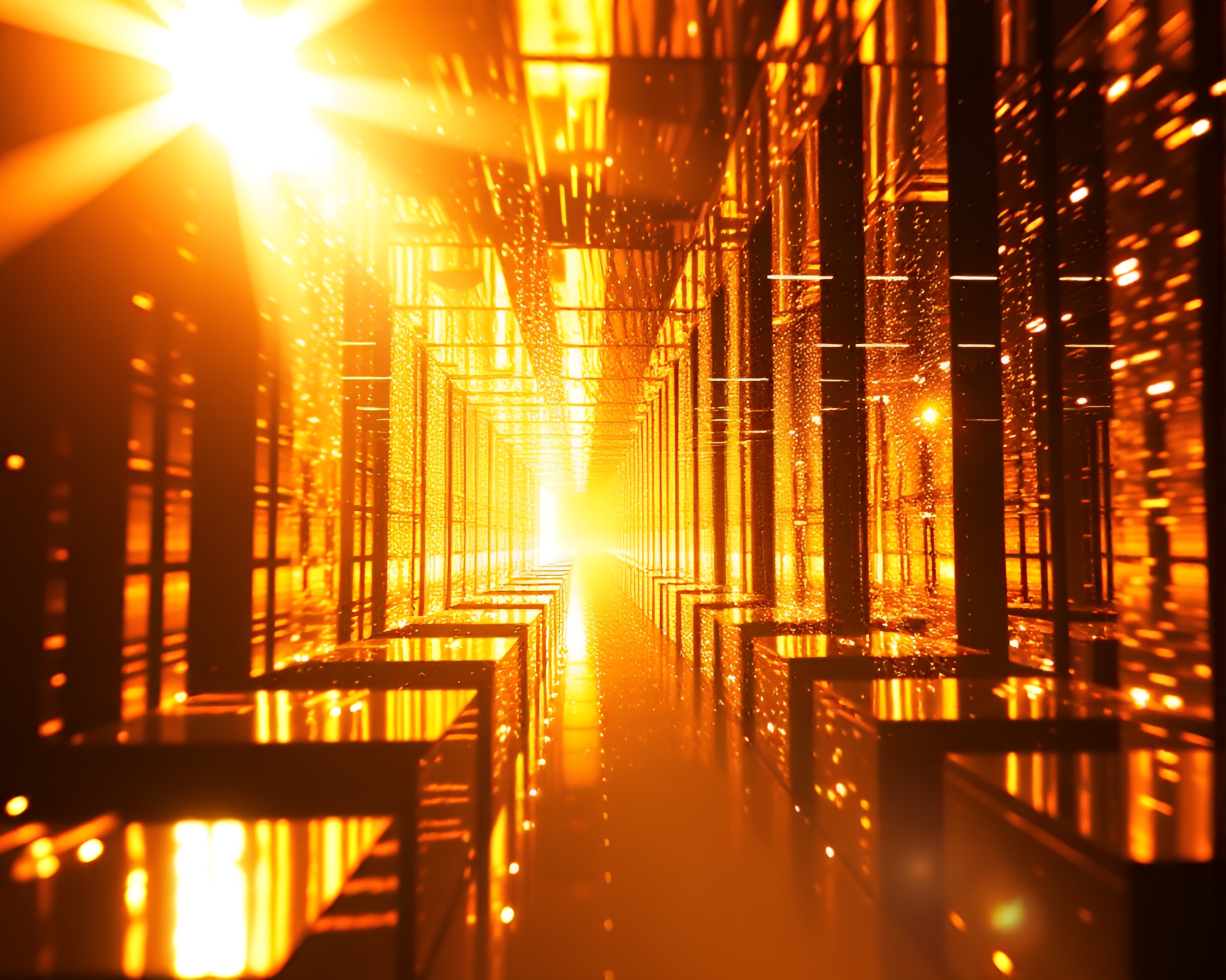 Gilded Reflections: Voxel Art Maze of Brilliance – free AI stock image