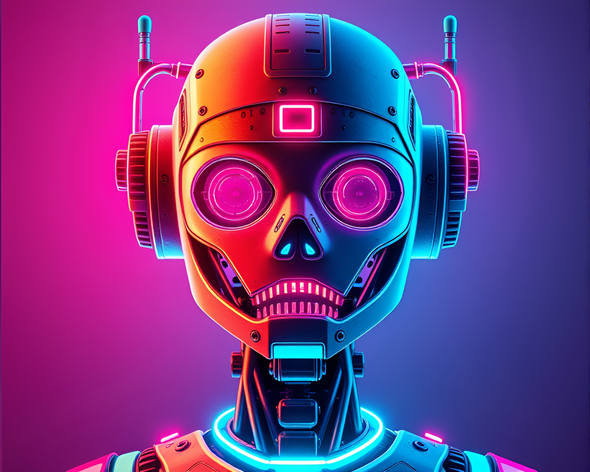 Symmetrical Neon Robot in Pastel Drawing Style – free AI stock image