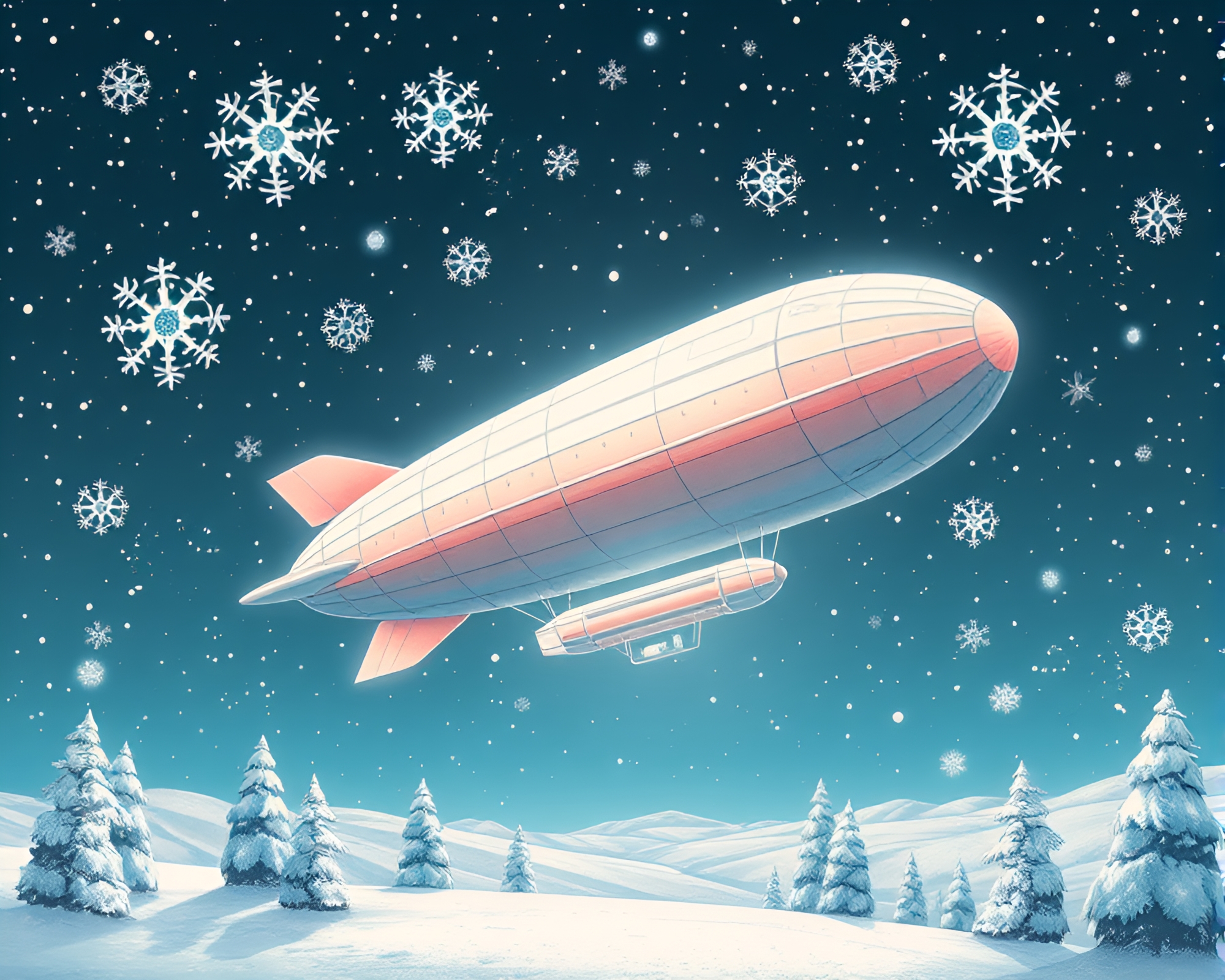 Mesmerizing Planetary Snowflake Zeppelin in Manga Style – free AI stock image