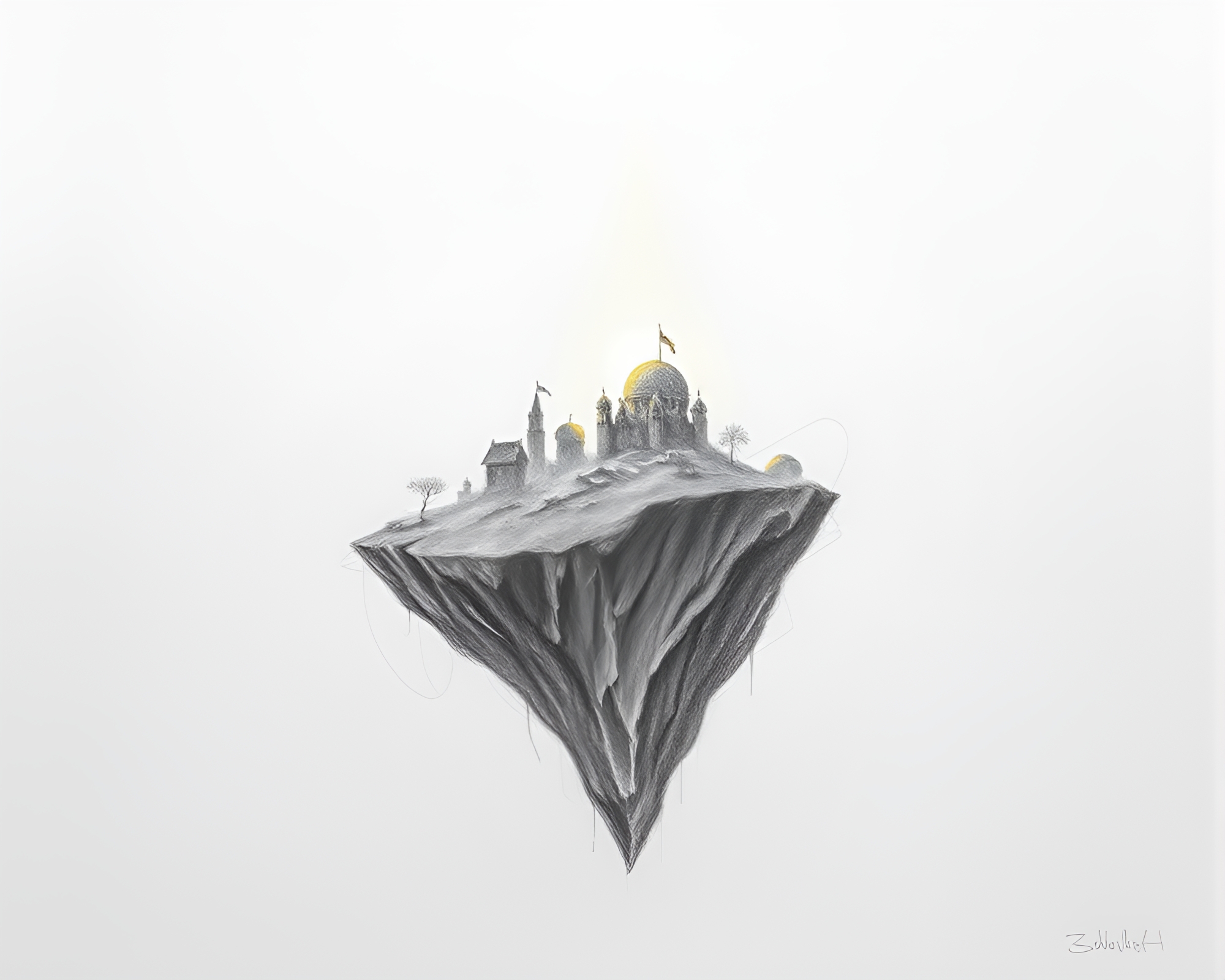 Mystical Floating Island Illuminated by Torchlight – free AI stock image