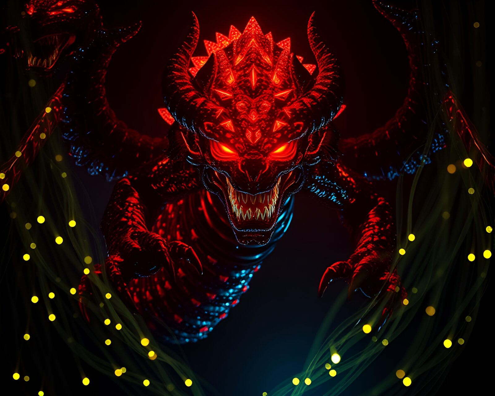 A majestic Kraken illuminated by theater-style fiber optic lighting.