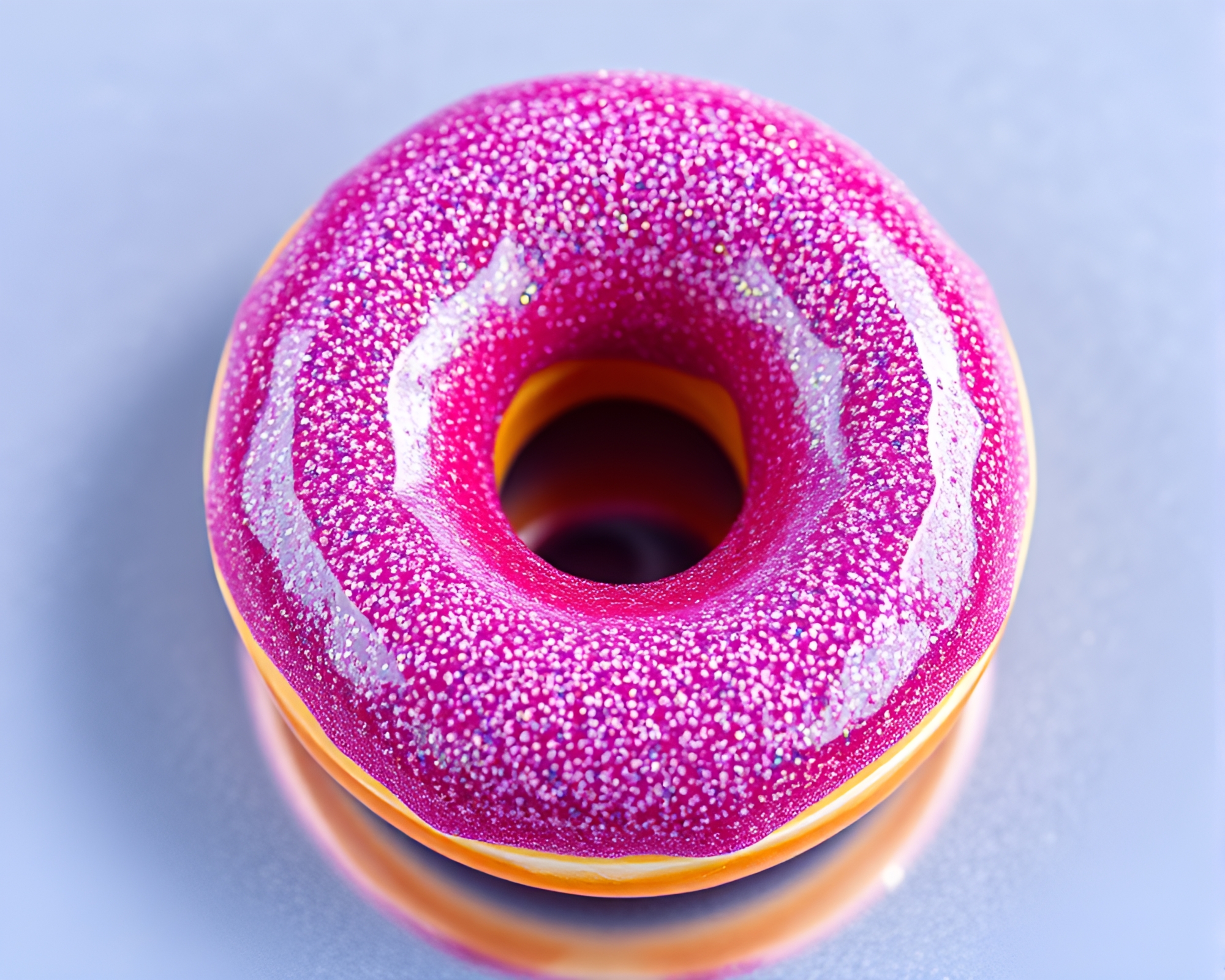 Symmetrical holographic jelly-filled doughnut with metallic sparkle – free AI stock image