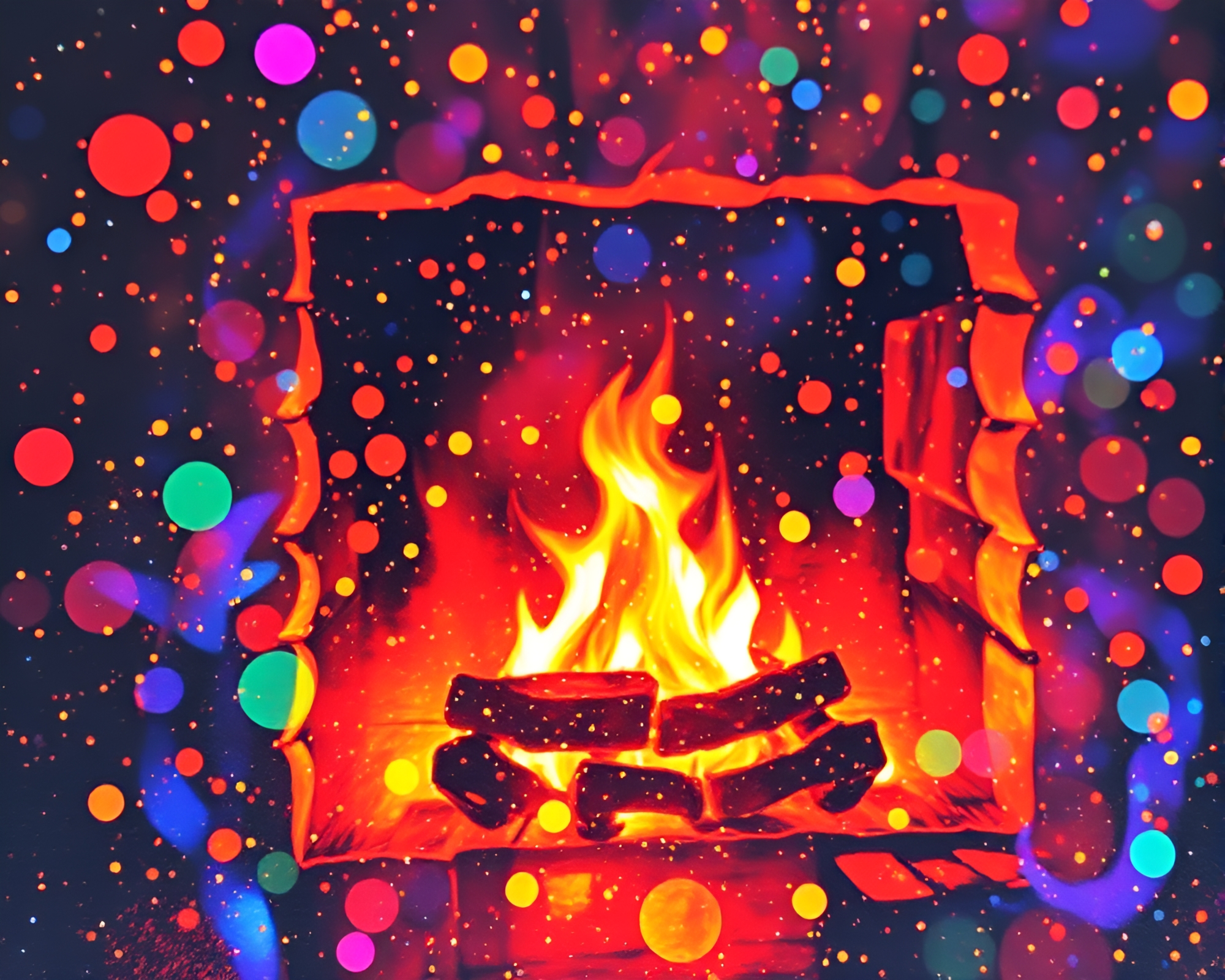 Flickering Fireplace Feeds Melancholic Cello’s Holographic Music – free AI stock image