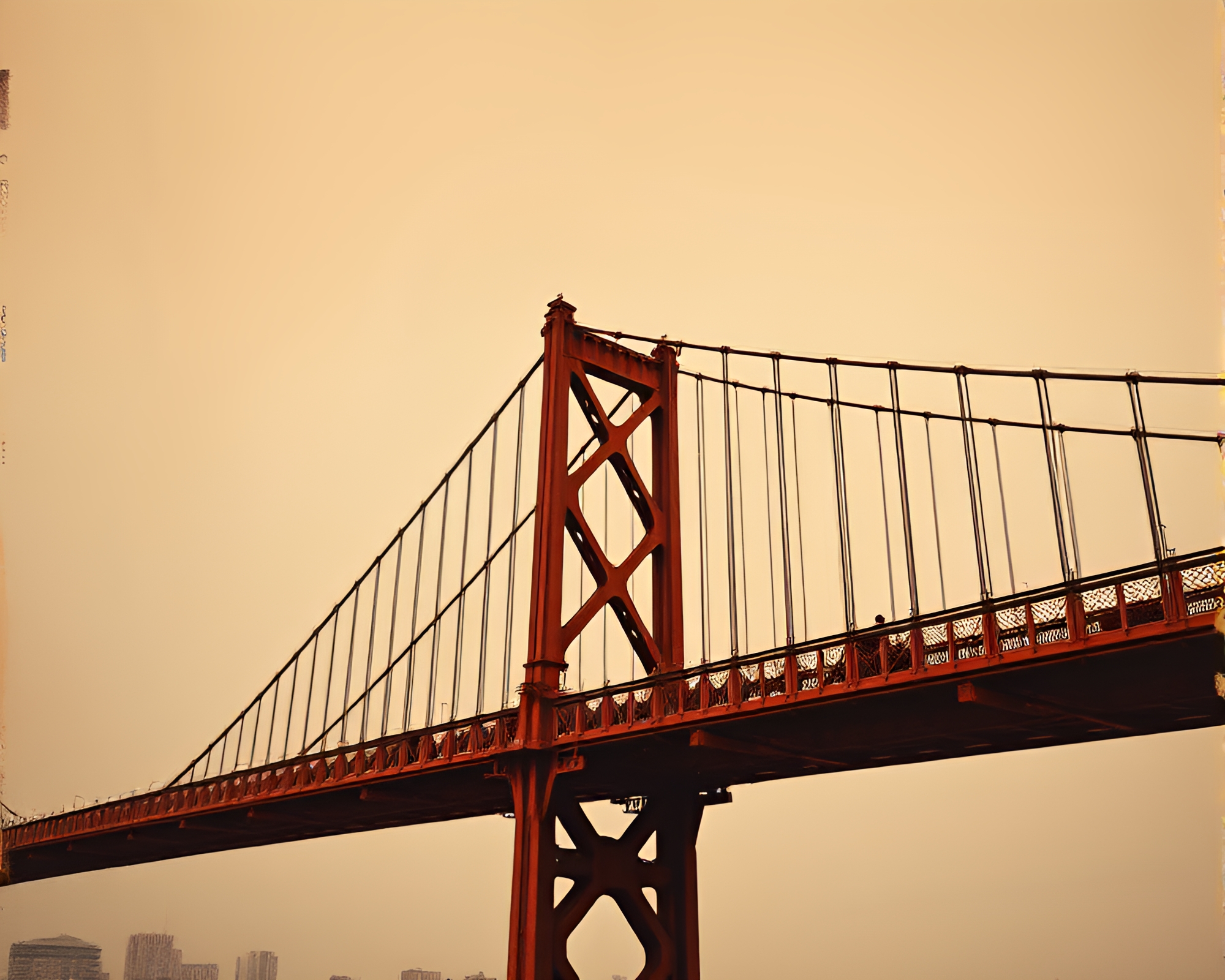 Copper Hues: Suspension Bridge Ink Wash Masterpiece – free AI stock image