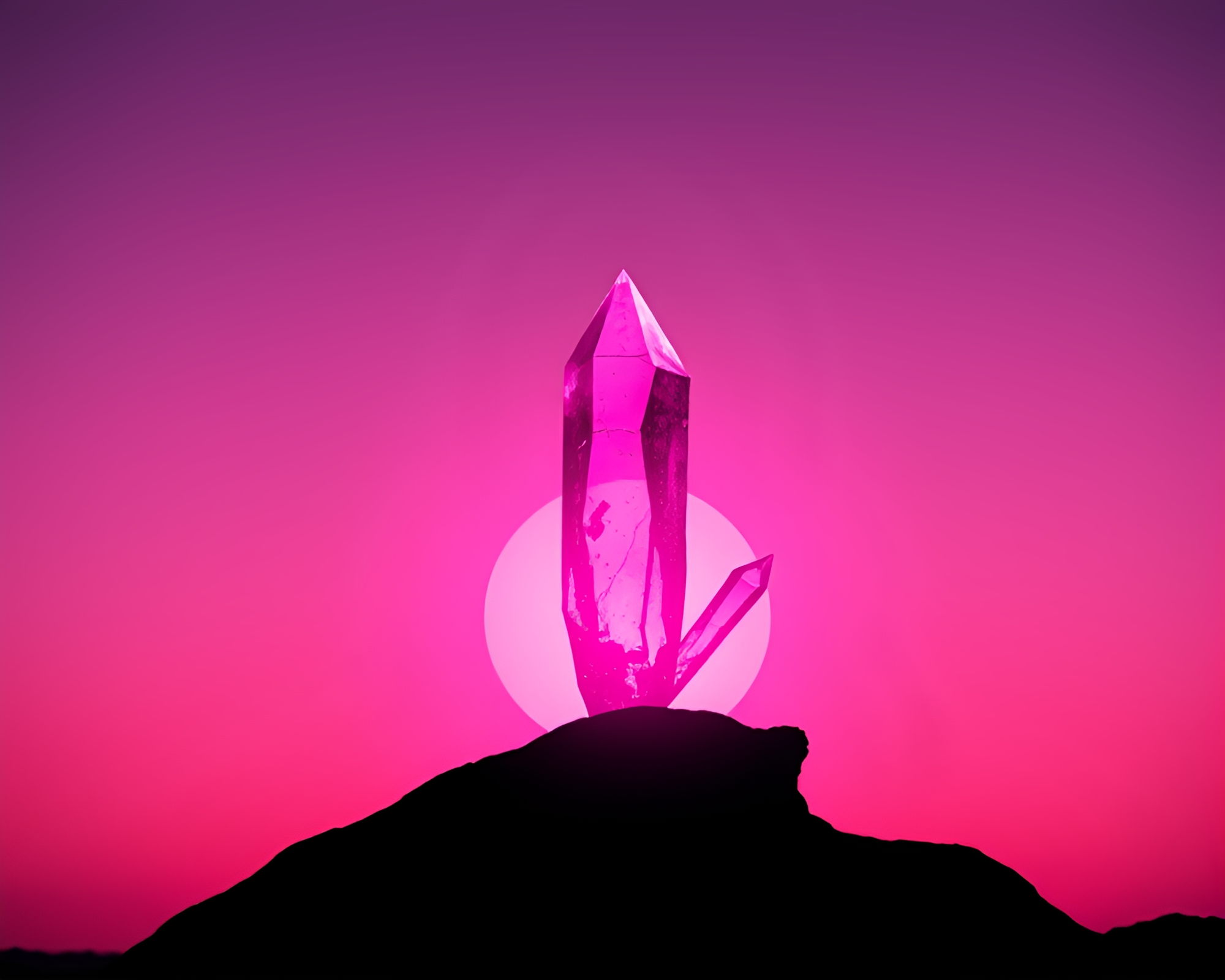 Sunrise Silhouette: Floating Crystal Tattoo Flash Art – free AI stock image