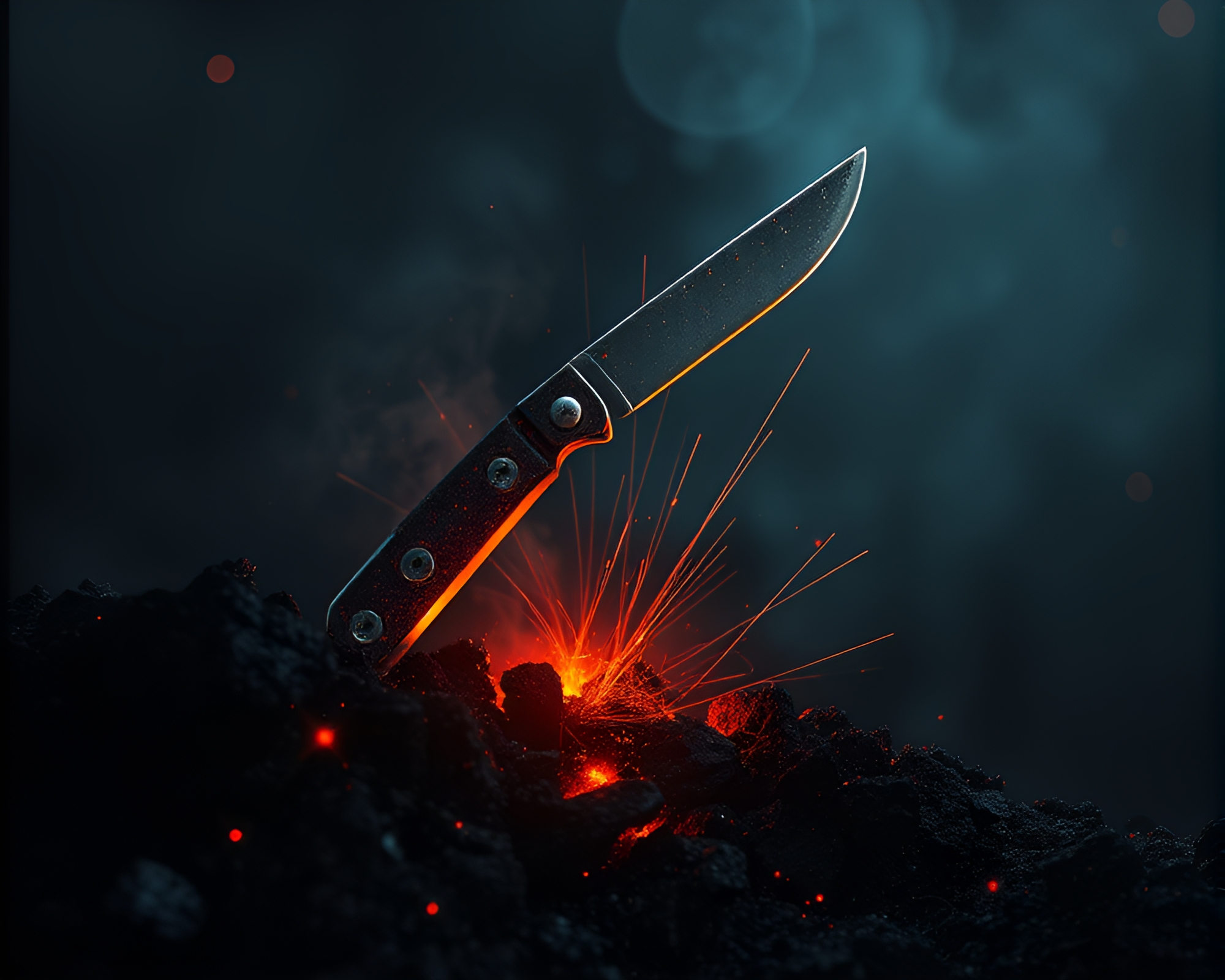 Rusty pocketknife glowing in fiber optics digital painting – free AI stock image