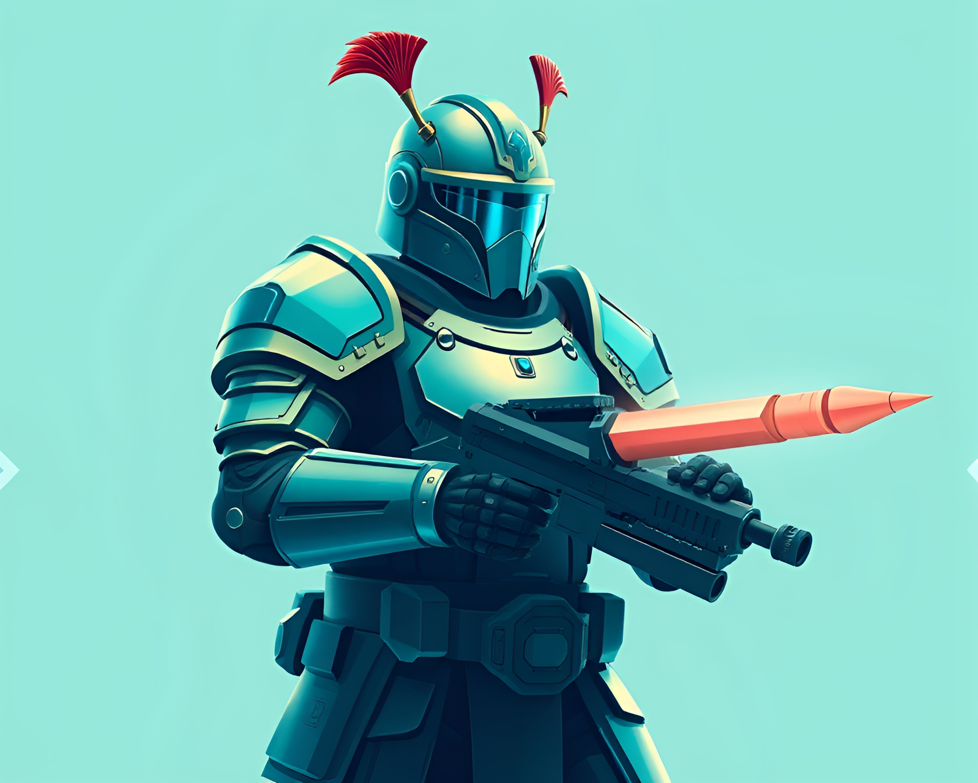 Isometric Motion Capture: Turquoise Armor Amidst Calm – free AI stock image