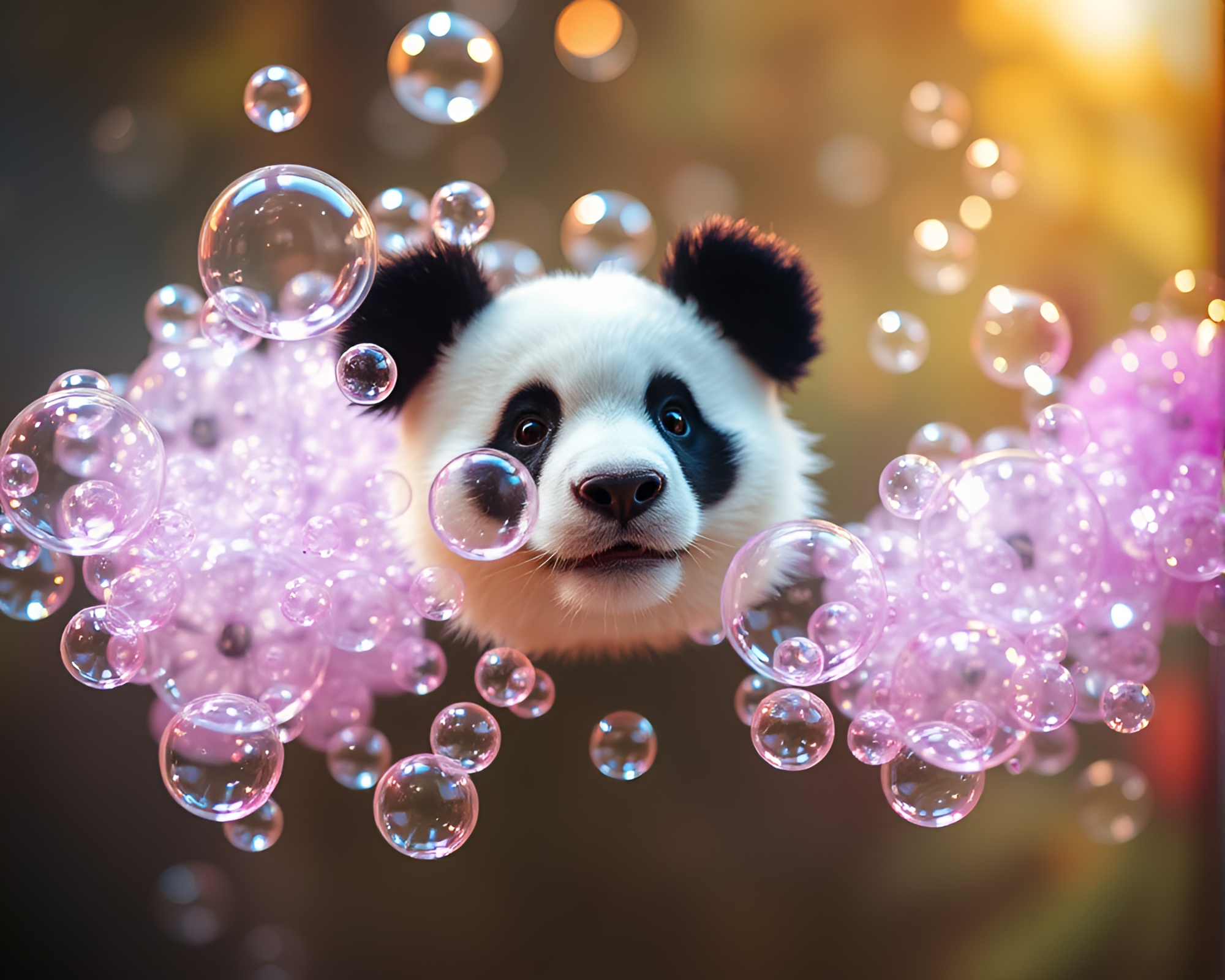 Panda Bubble Clusters in Vibrant Natural Light – free AI stock image