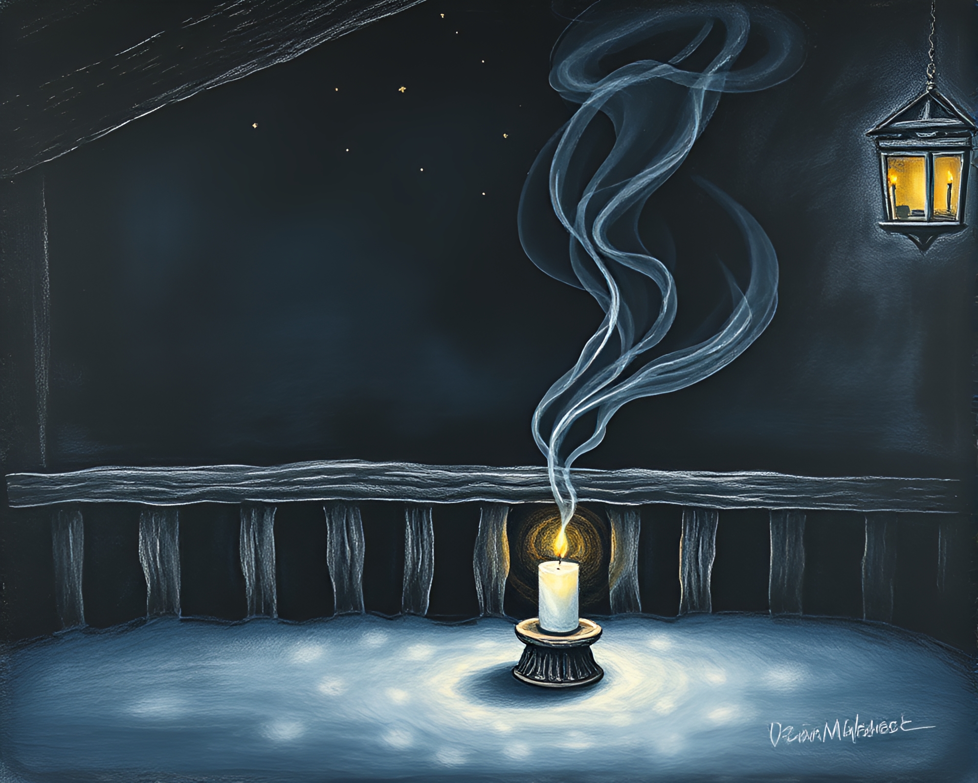 Alpine Chalet Candle Smoke: Indigo Chalkboard Art – free AI stock image