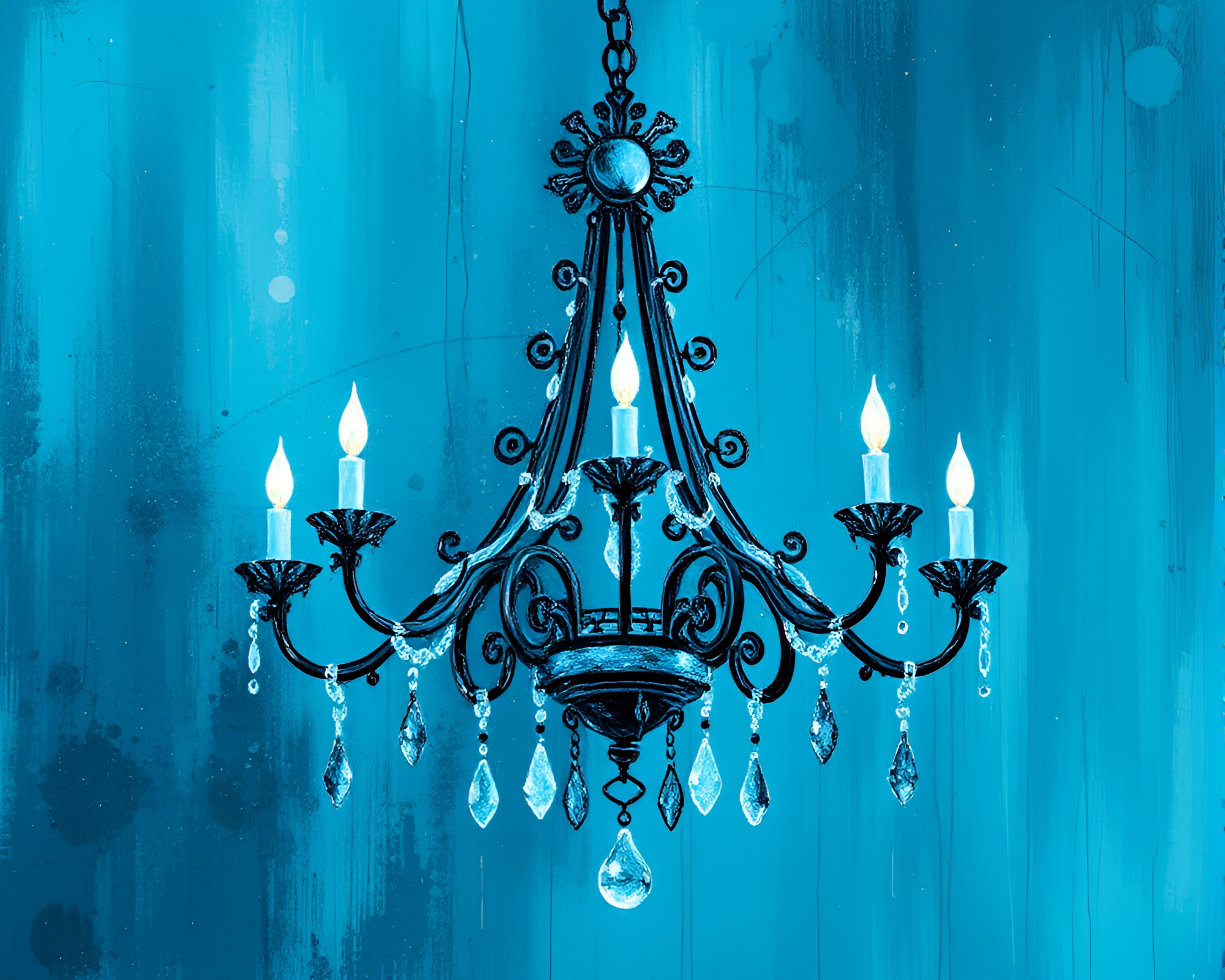 Gothic Chandelier in Glitch Art Ocean Blue Palette – free AI stock image