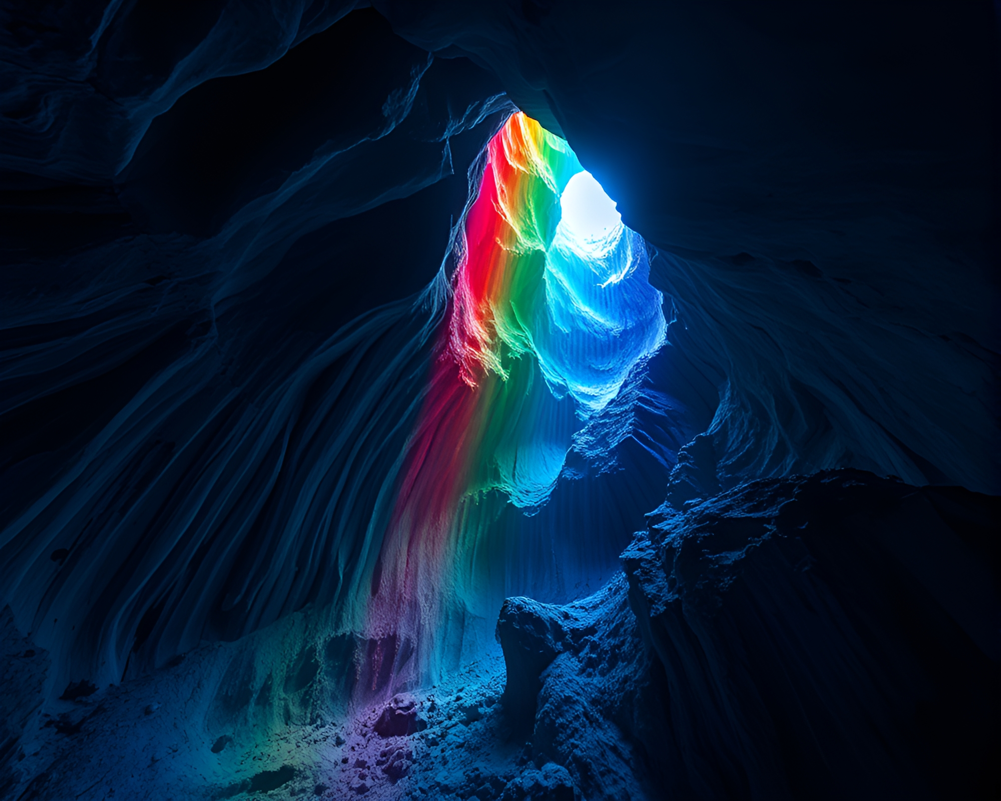 Glacial Cave Barcode with Cosmic Rainbow – free AI stock image