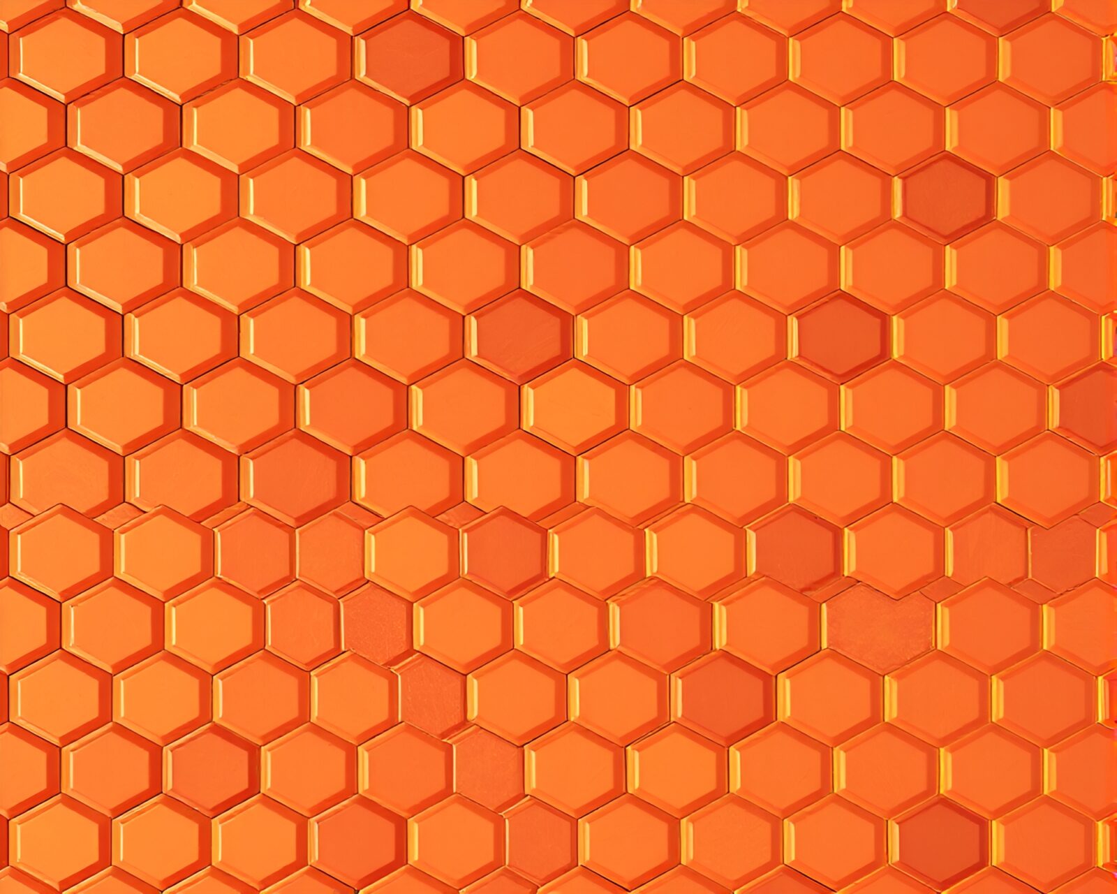 Vibrant infrared-lit hexagonal baguette mosaic in skeuomorphic style