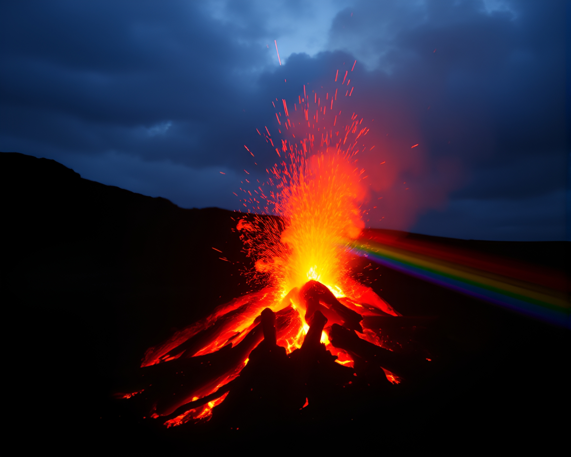 Prismatic Volcanic Eruption: Holographic Bonfire – free AI stock image