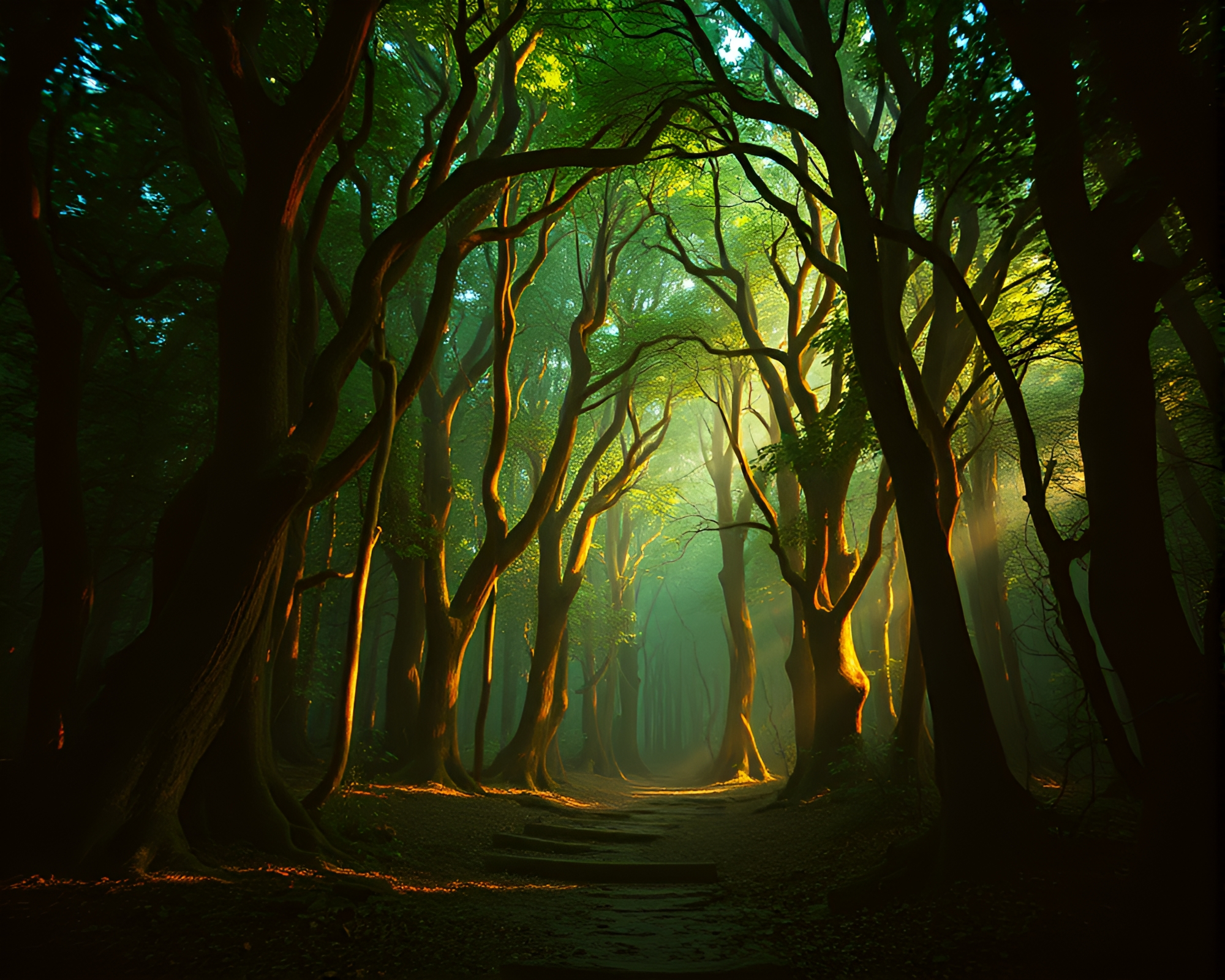 Enchanted Ancient Grove with Holographic Elements – free AI stock image