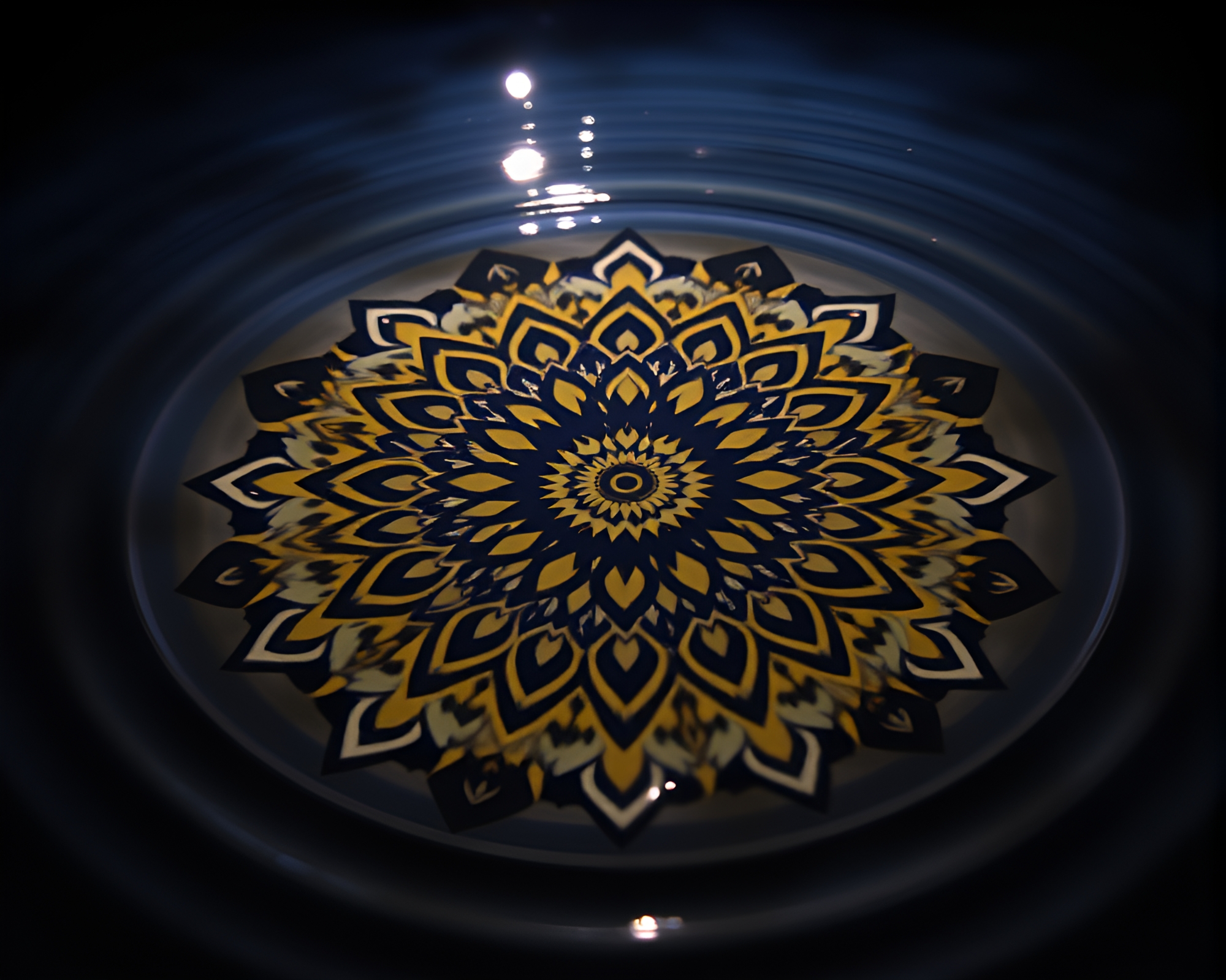 Mandala Water Reflection Ripples: Theatrical Lighting – free AI stock image