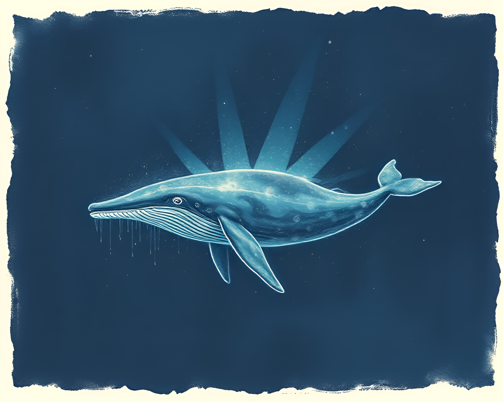 Underwater Fantasy: Whale in Retro Scanlines – free AI stock image