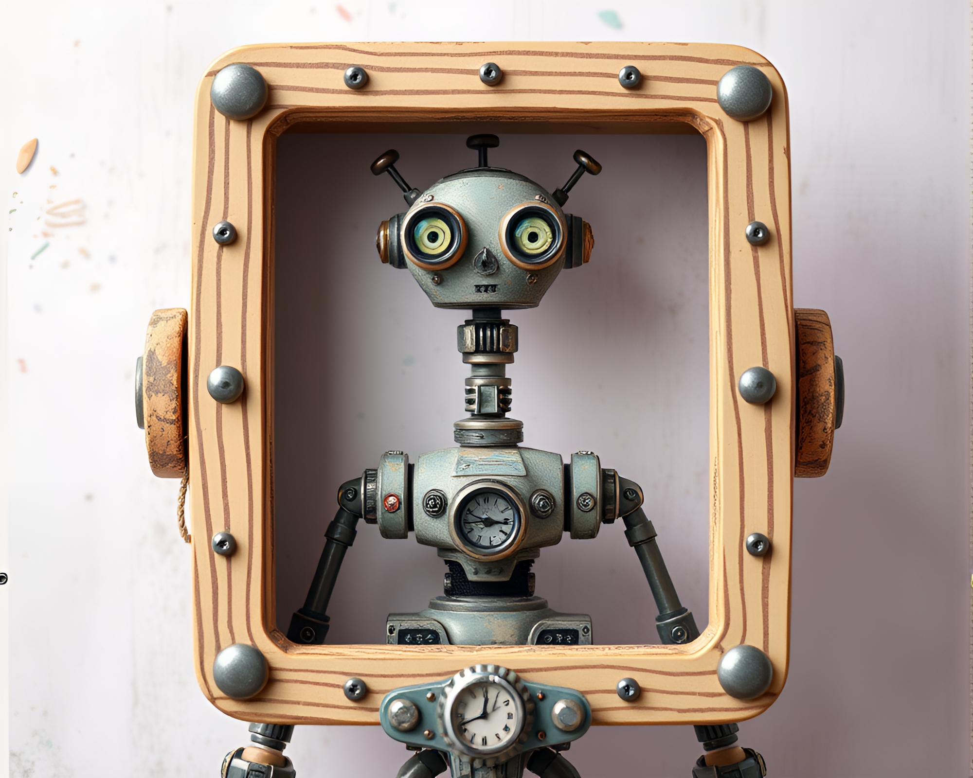Steampunk Robot in Natural Pastel Frame – free AI stock image