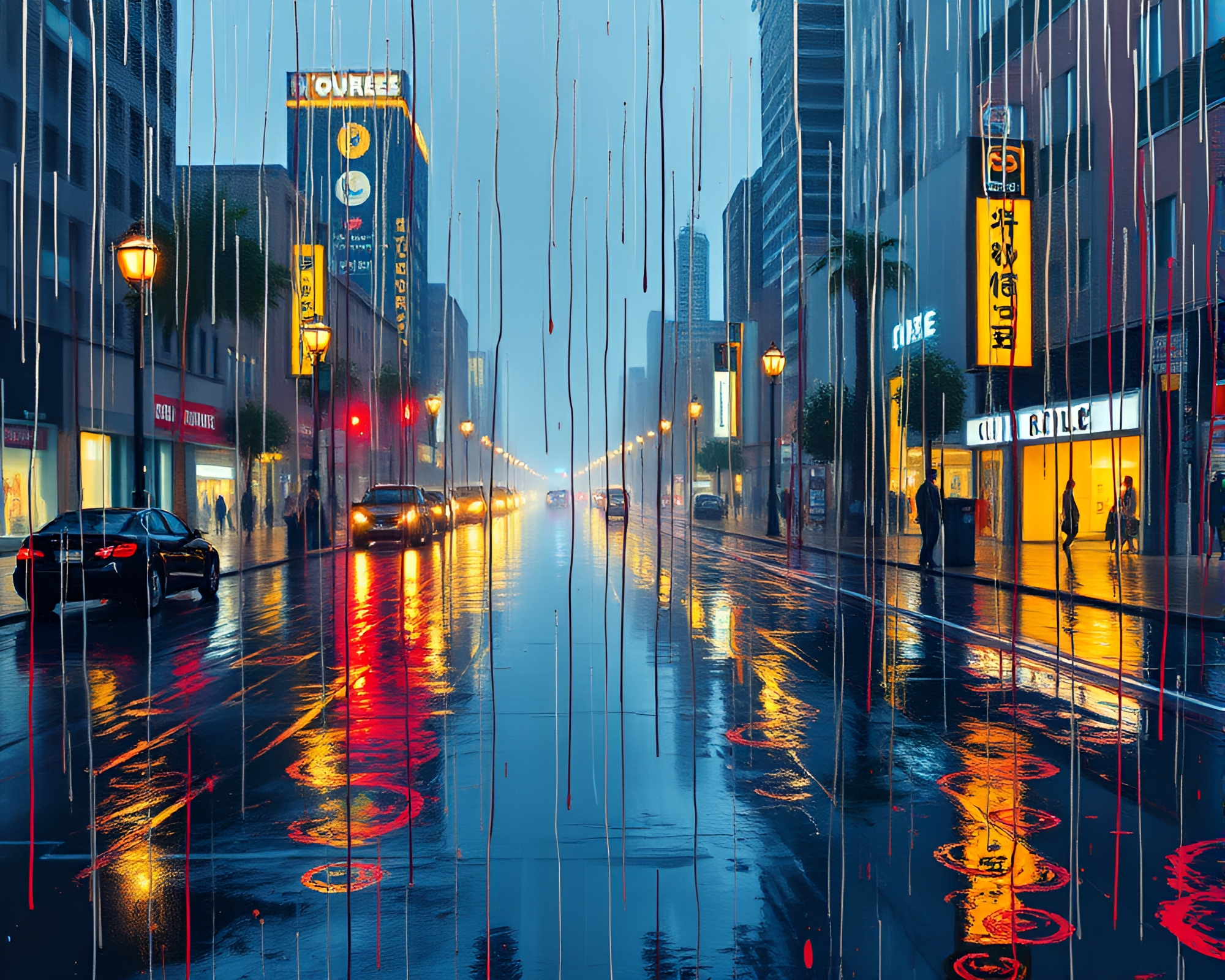 Mystical Oasis Rain Reflecting Line Art – free AI stock image