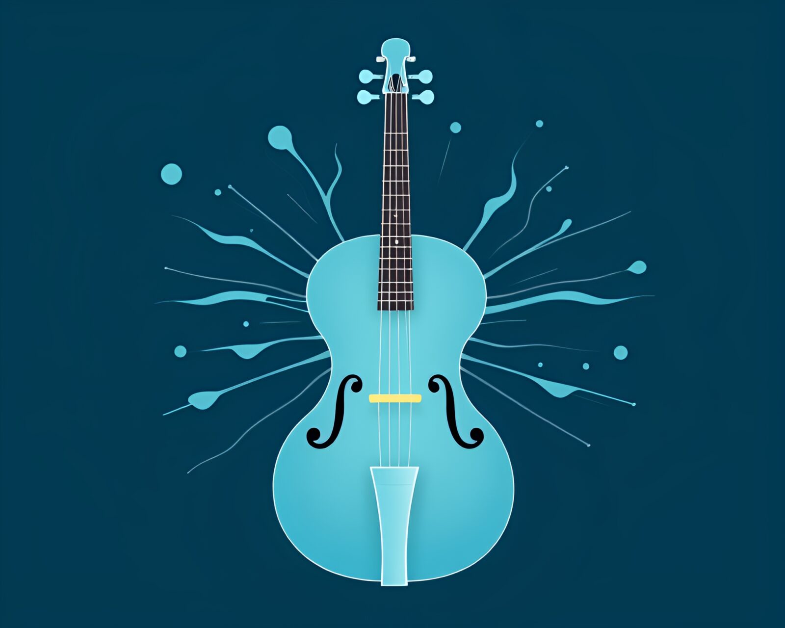 Flat design image of a zoom burst cello in arctic blue tones