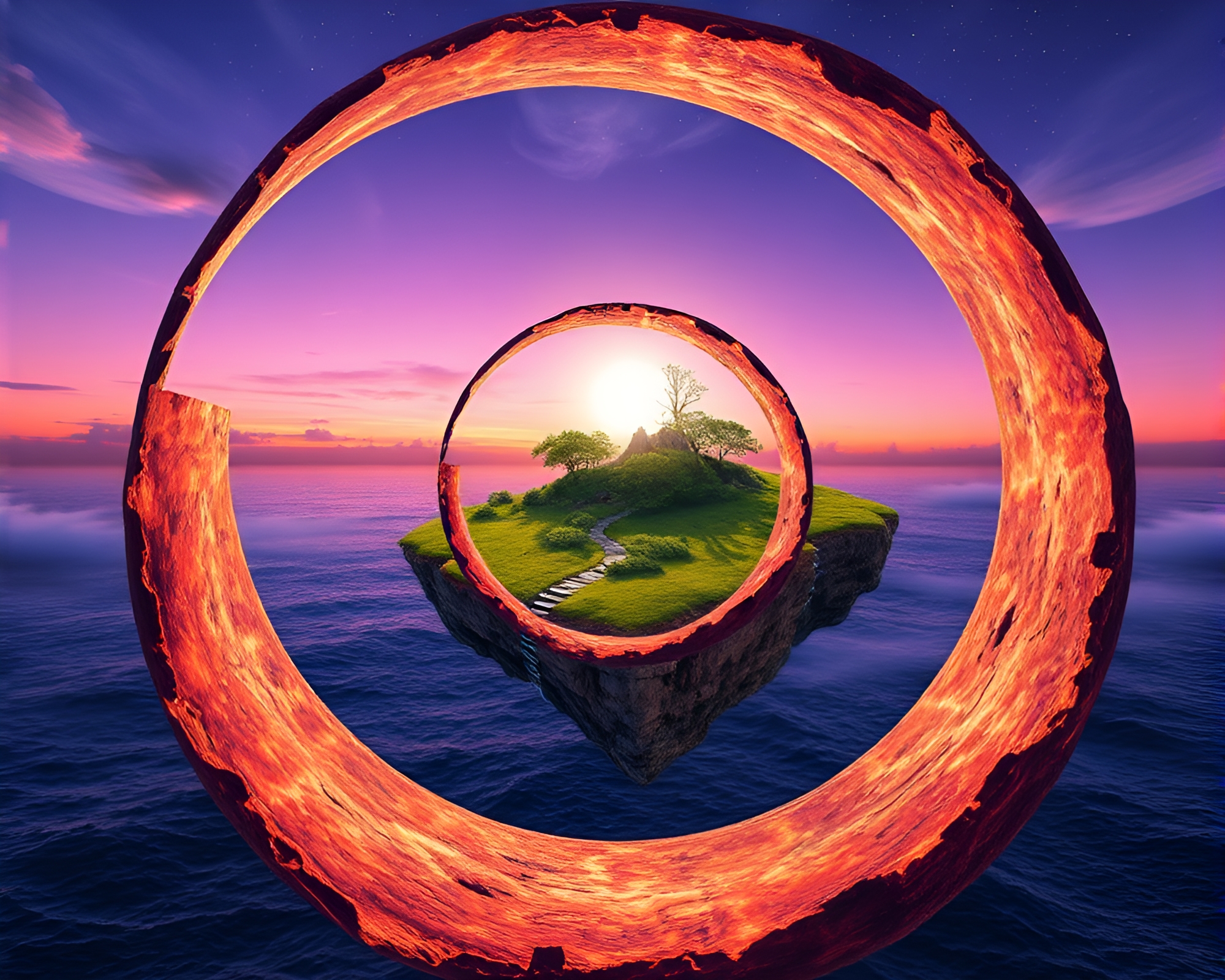 Spectral Spiral Floating Island in Ultraviolet Light – free AI stock image