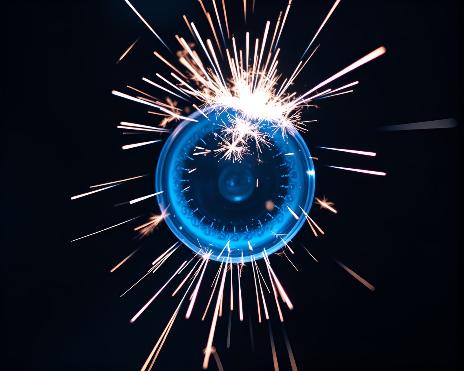 Steel-blue finish image of smart contact lens with sparkler trails