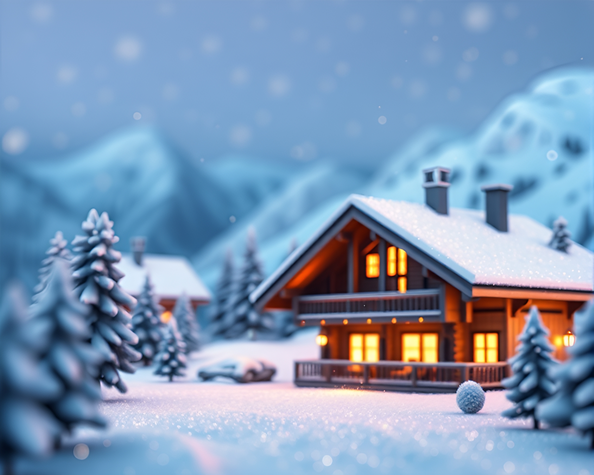 Cozy Alpine Chalet in Glittering Low-Poly Dream – free AI stock image