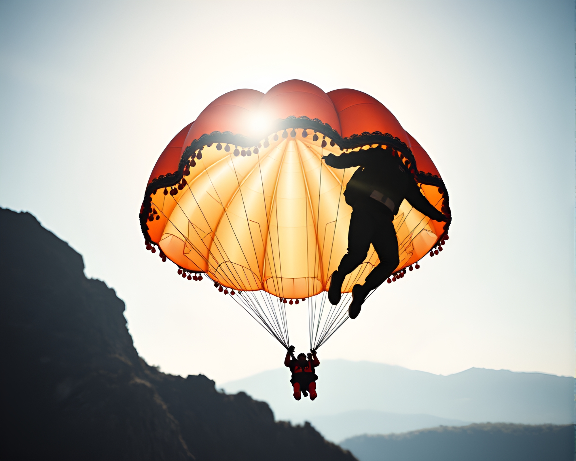 Parachute Jumper Soaring Through Beadwork Sky – free AI stock image