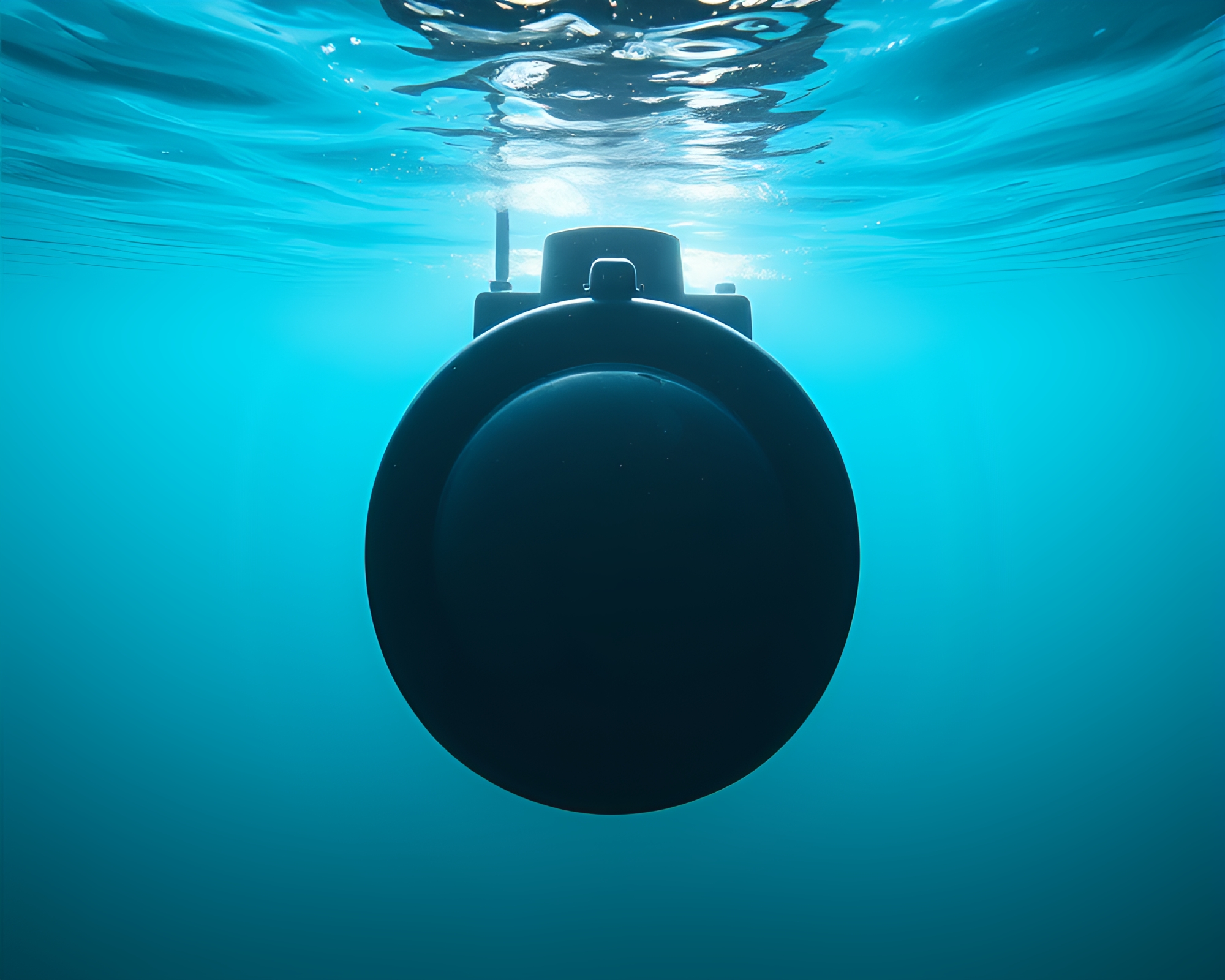 Subaquatic Light Painting: Turquoise Submarine Scan Lines – free AI stock image