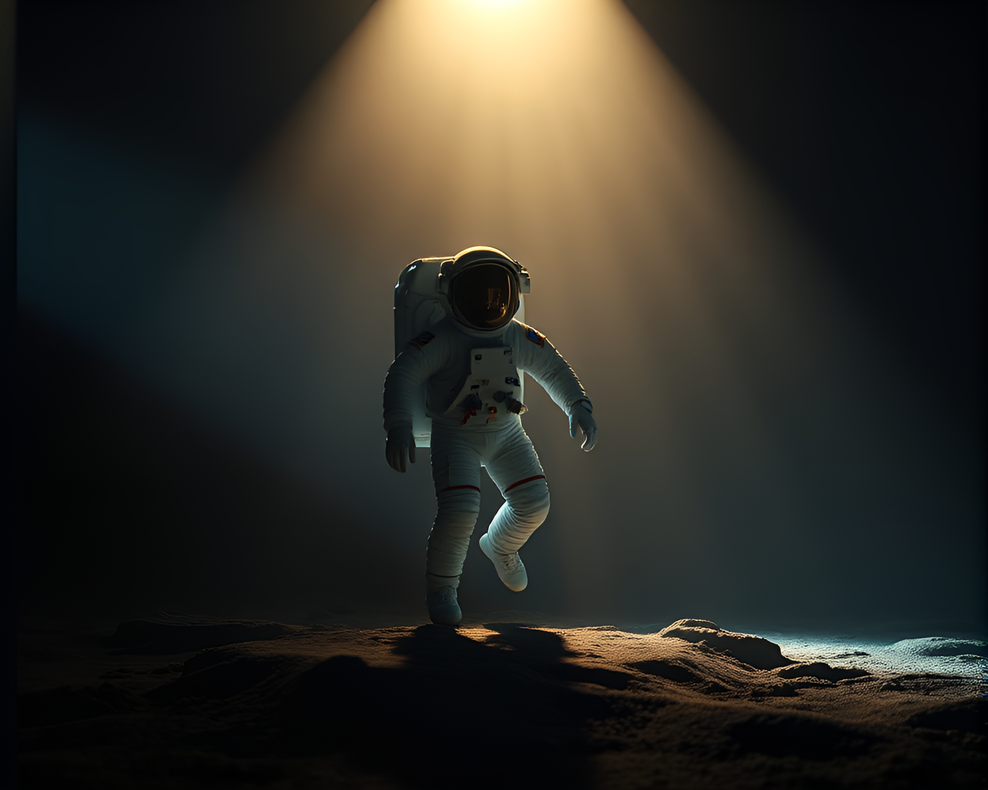 Astronaut in Stage Spotlight with Subsurface Scattering Effect – free AI stock image