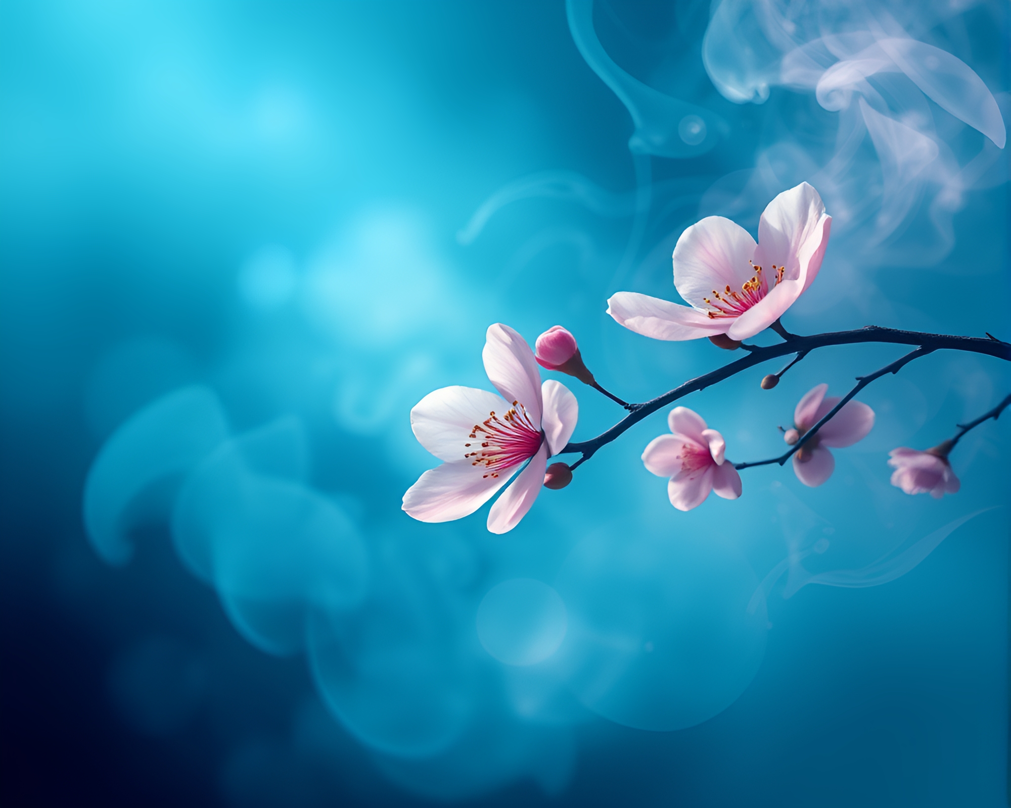 Spring Blossom Smoke Rings in Ocean Blue Atmosphere – free AI stock image