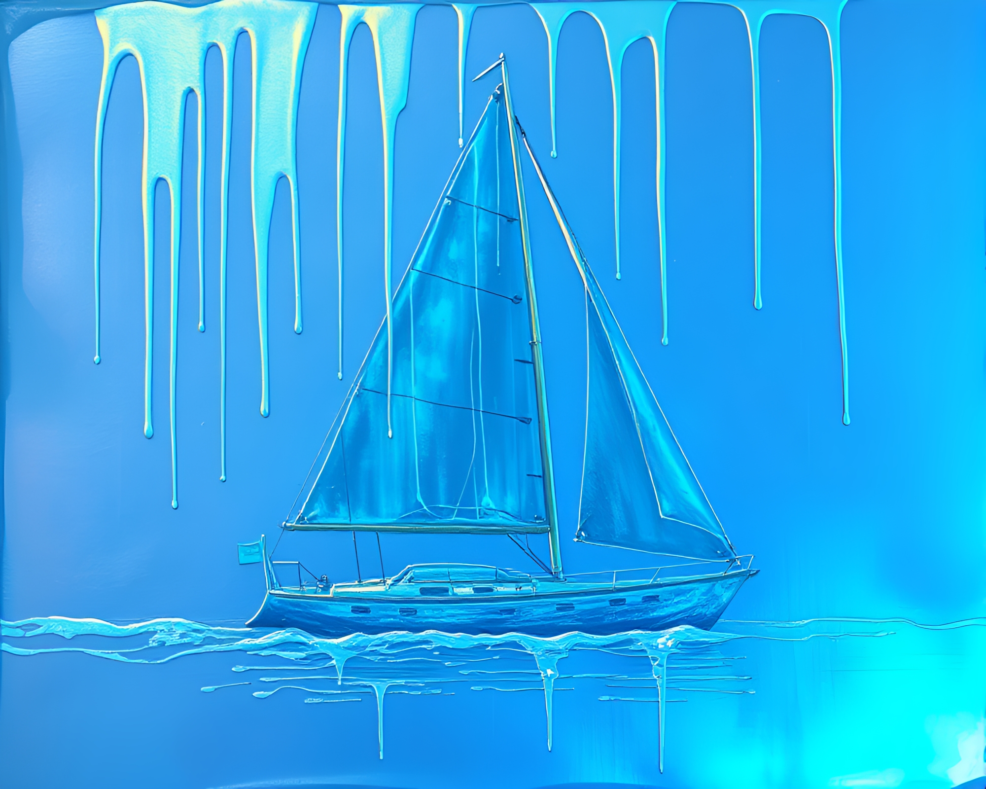 Solar Sailboat on Ice-blue Holographic Ocean – free AI stock image