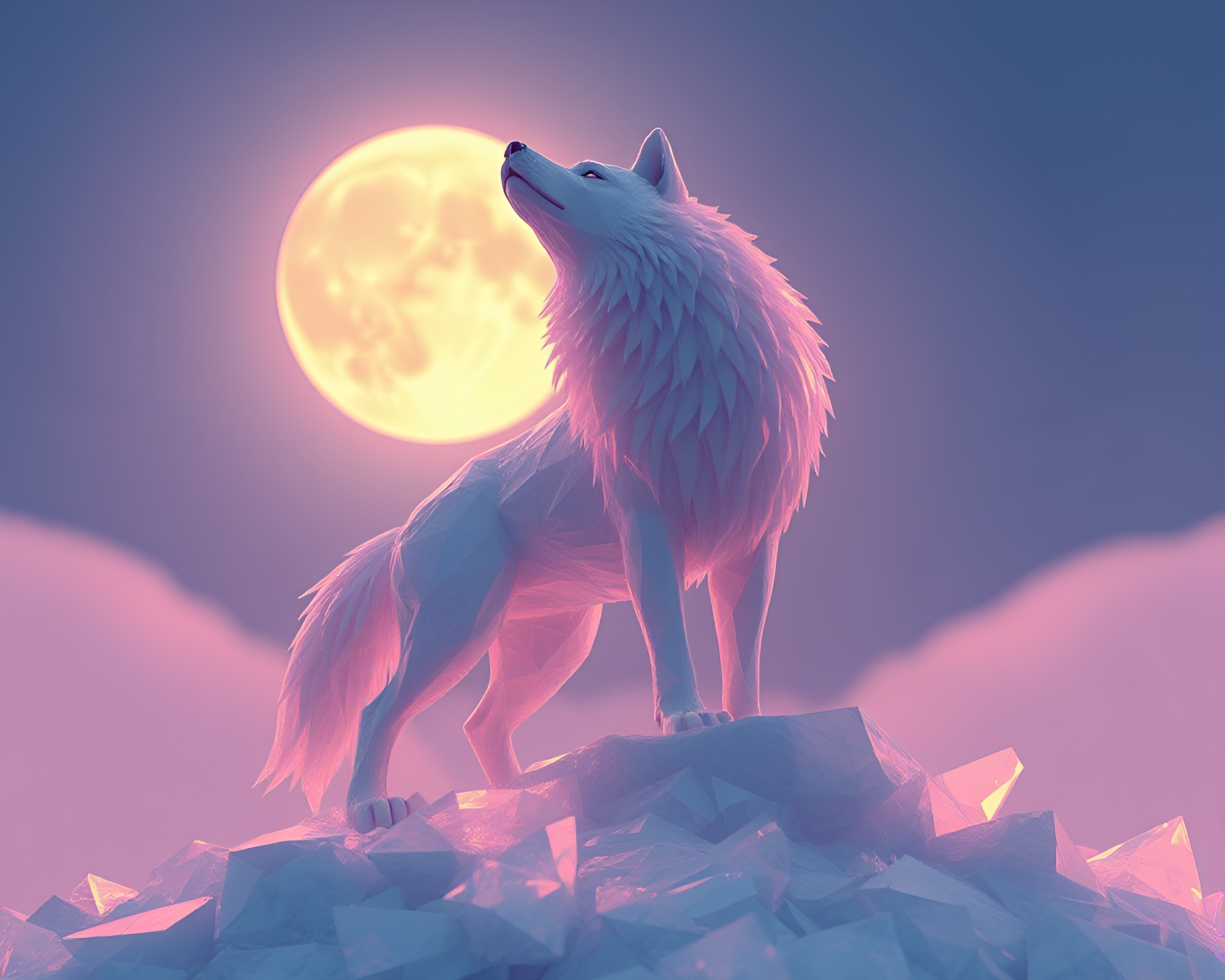 Moonlit Wolf Among Glass Shards – free AI stock image