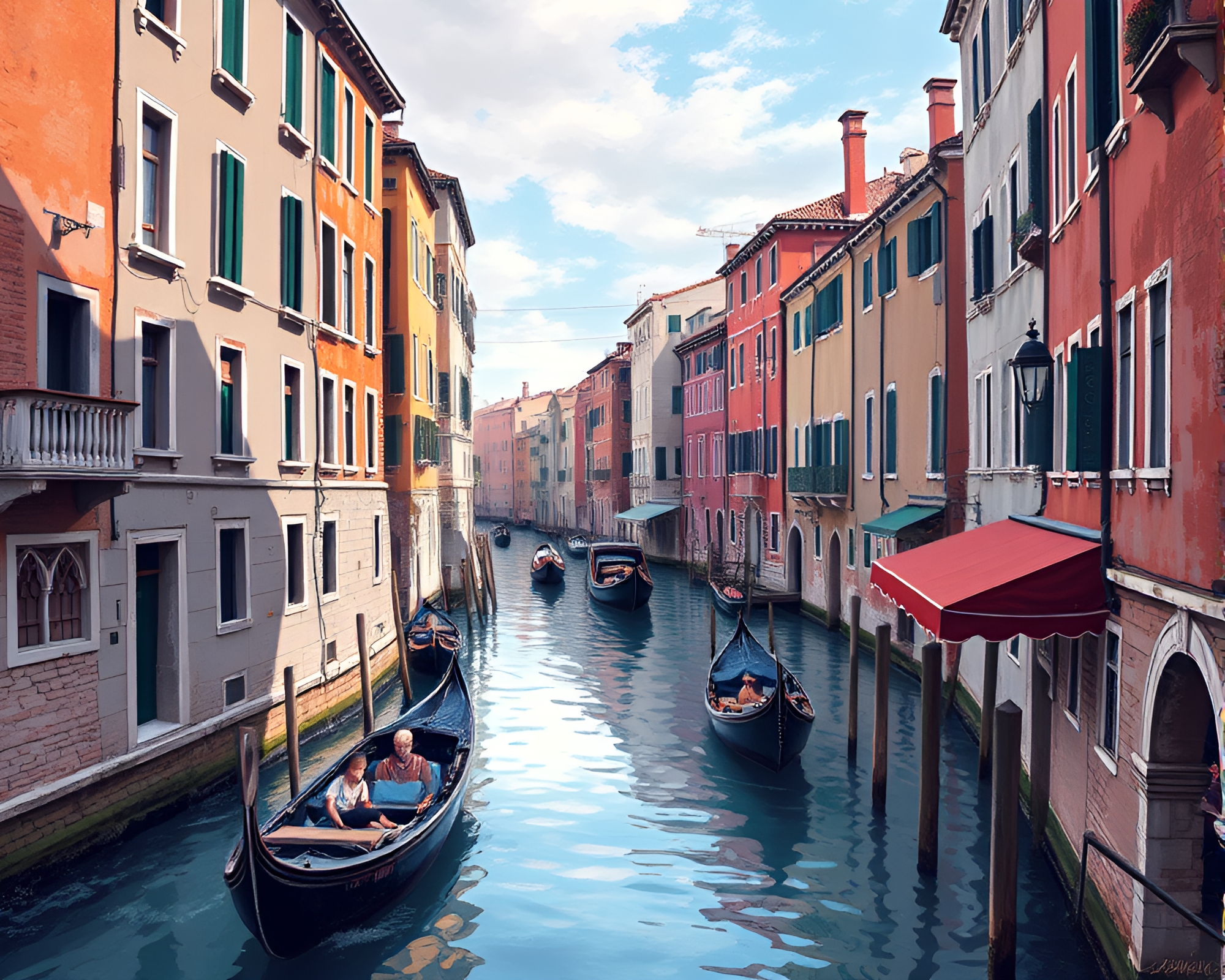 Venetian Canal Candid Moment With High Saturation – free AI stock image