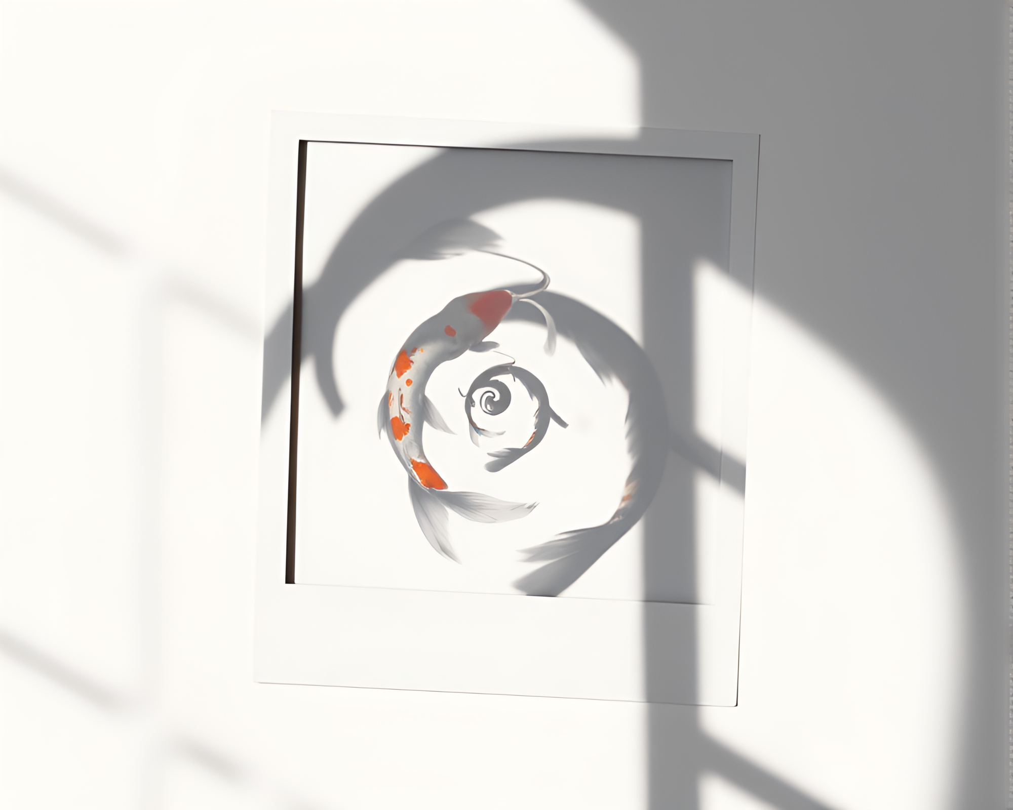 Majestic Fibonacci Koi in Cliffside Shadow Polaroid – free AI stock image