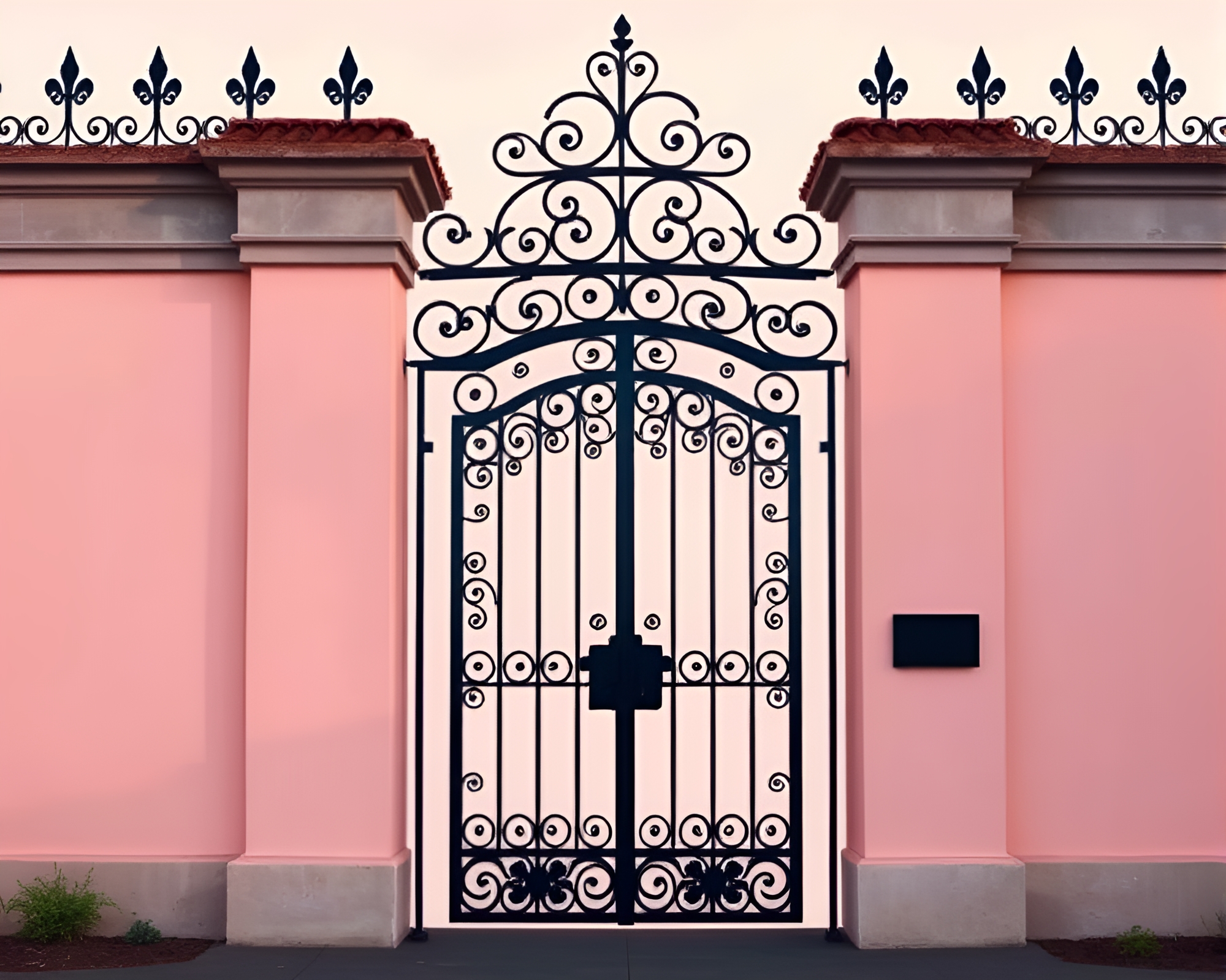 High-angle shot of a peachy glow wrought iron gate – free AI stock image