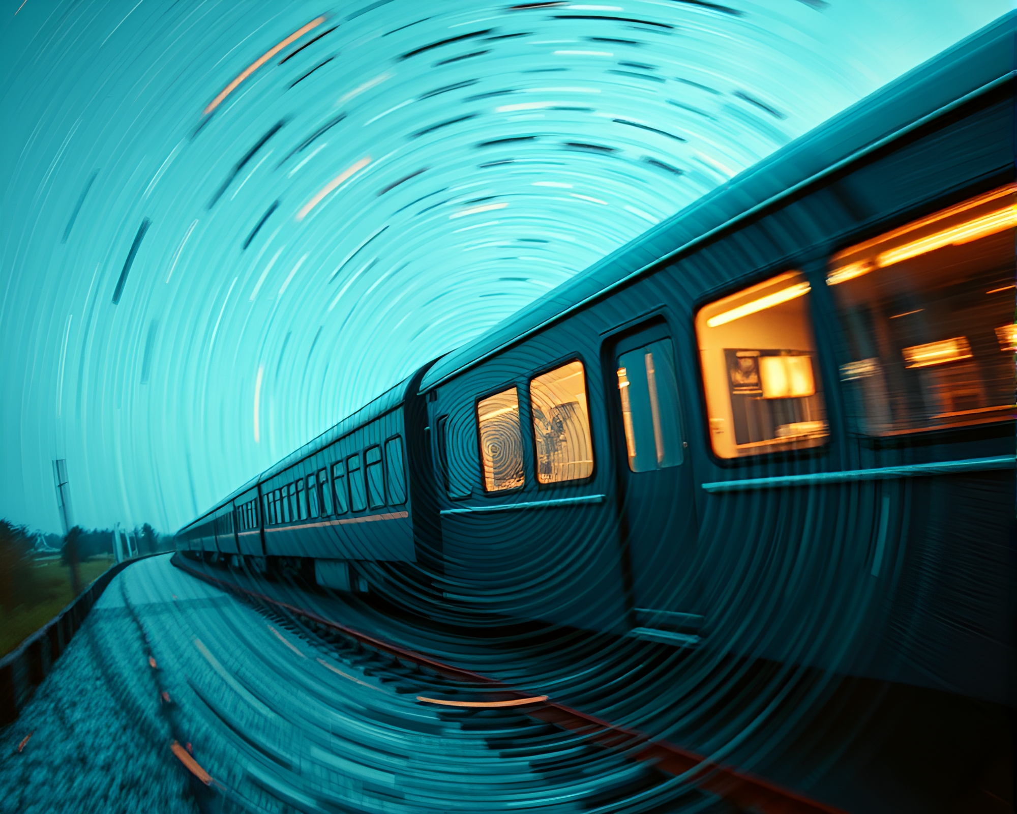 Magnetic Levitation Train in VHS Contoured Fingerprint Swirl – free AI stock image