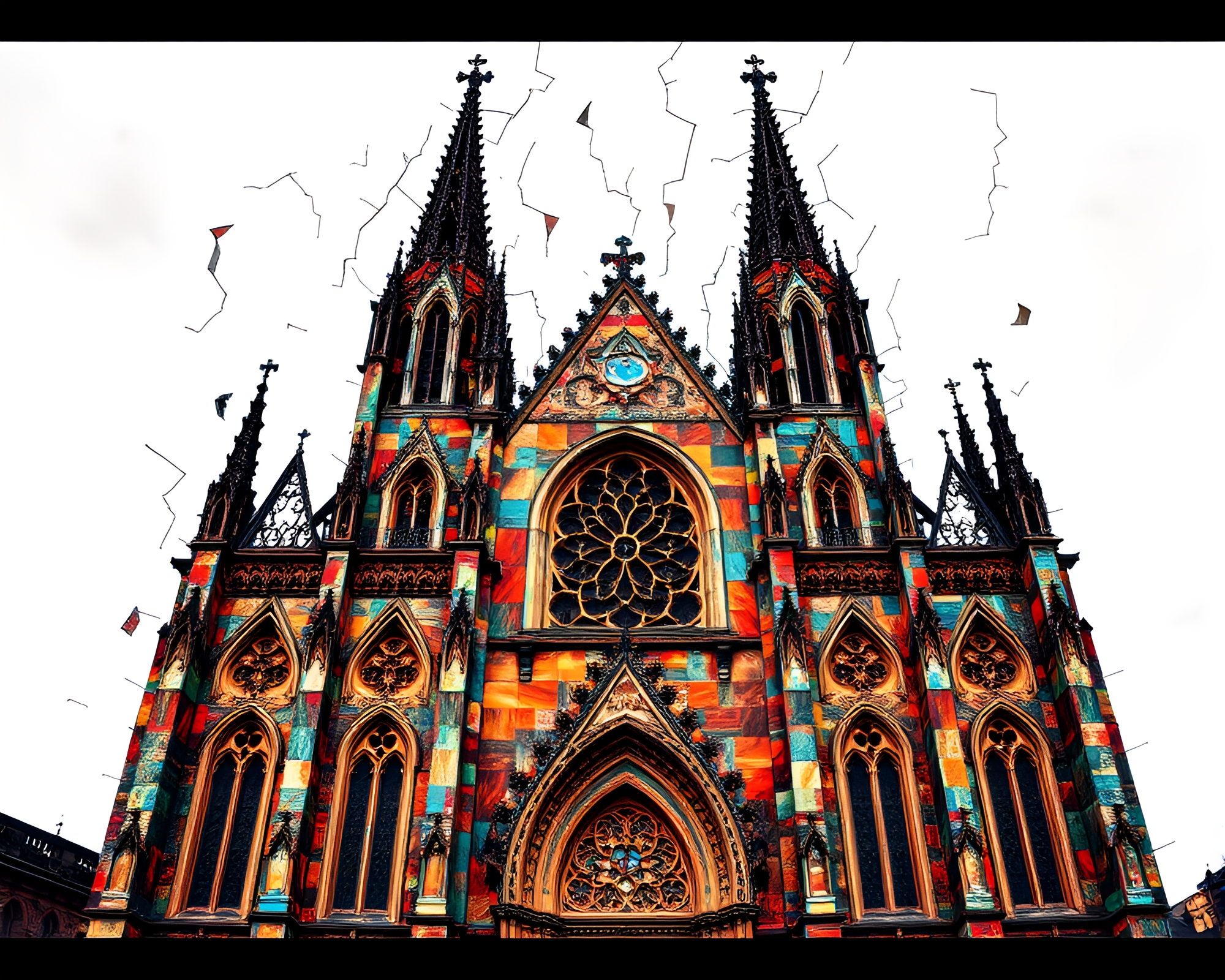 Gothic Cathedral Mosaic Dream in Tri-Tone – free AI stock image