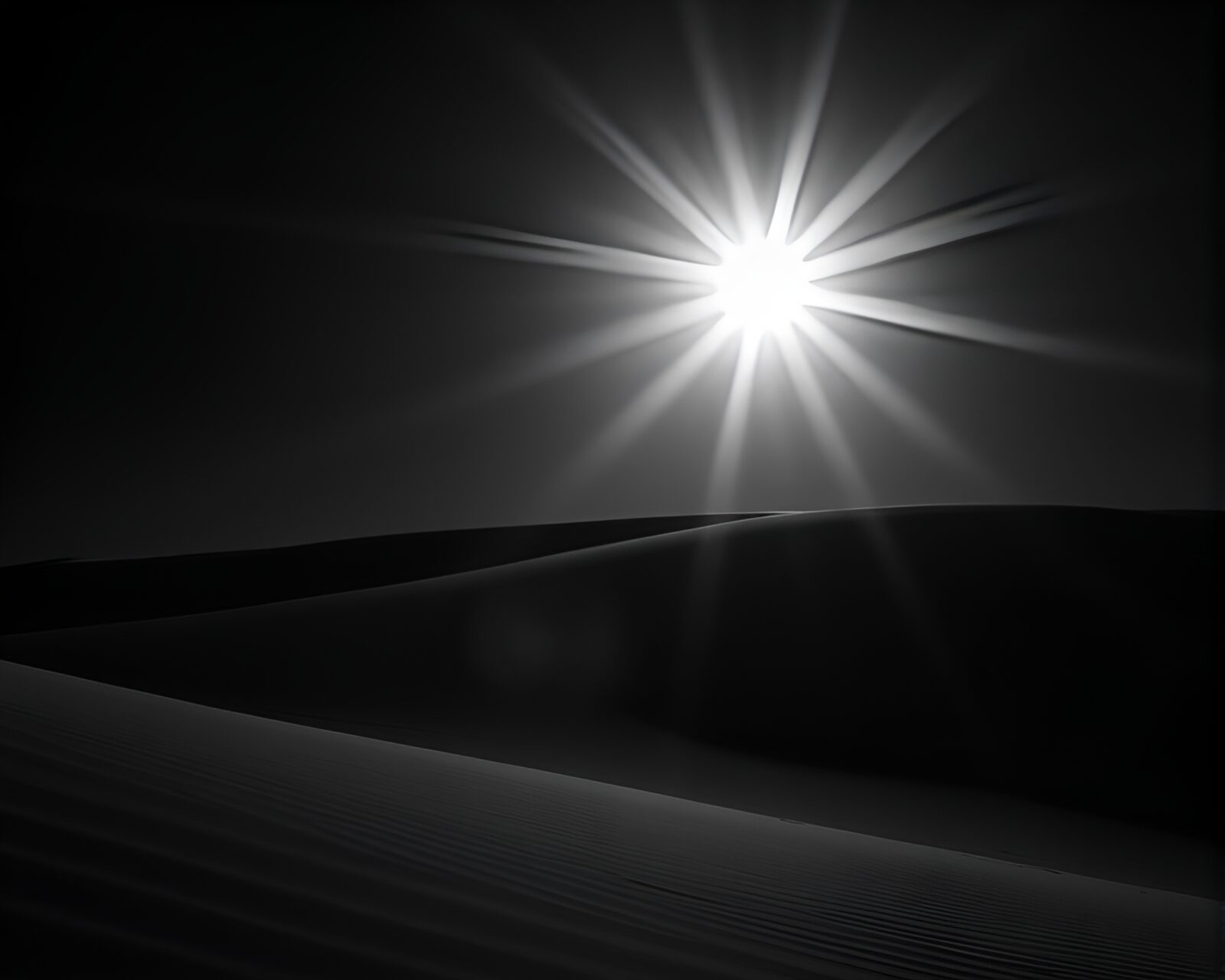 Mysterious dark silhouette of sand dune under backlit sky