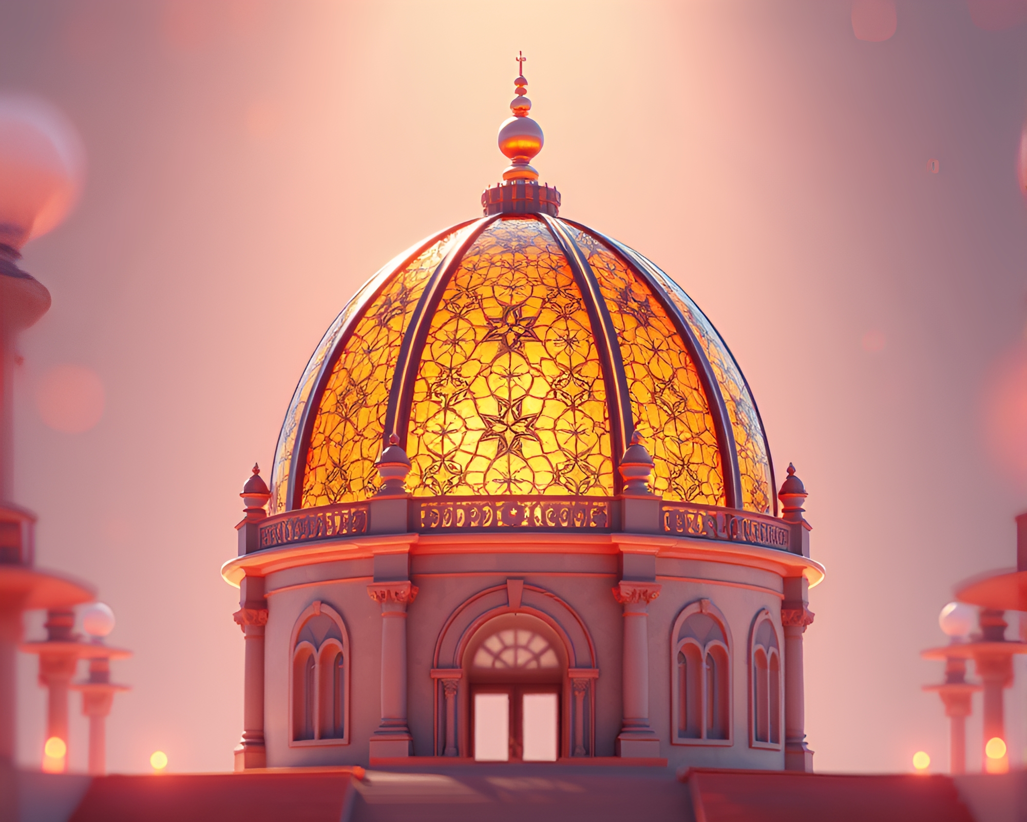 Stained Glass Dome Illuminated by Topaz Light – free AI stock image