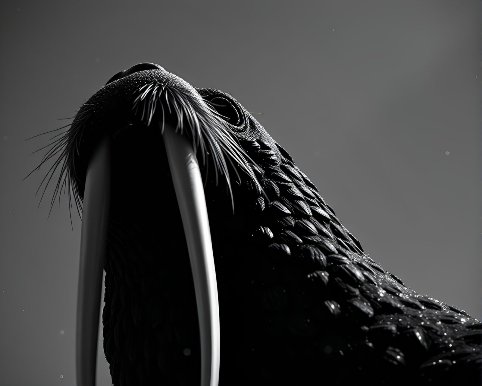 Monochrome low-angle shot of a radiant walrus