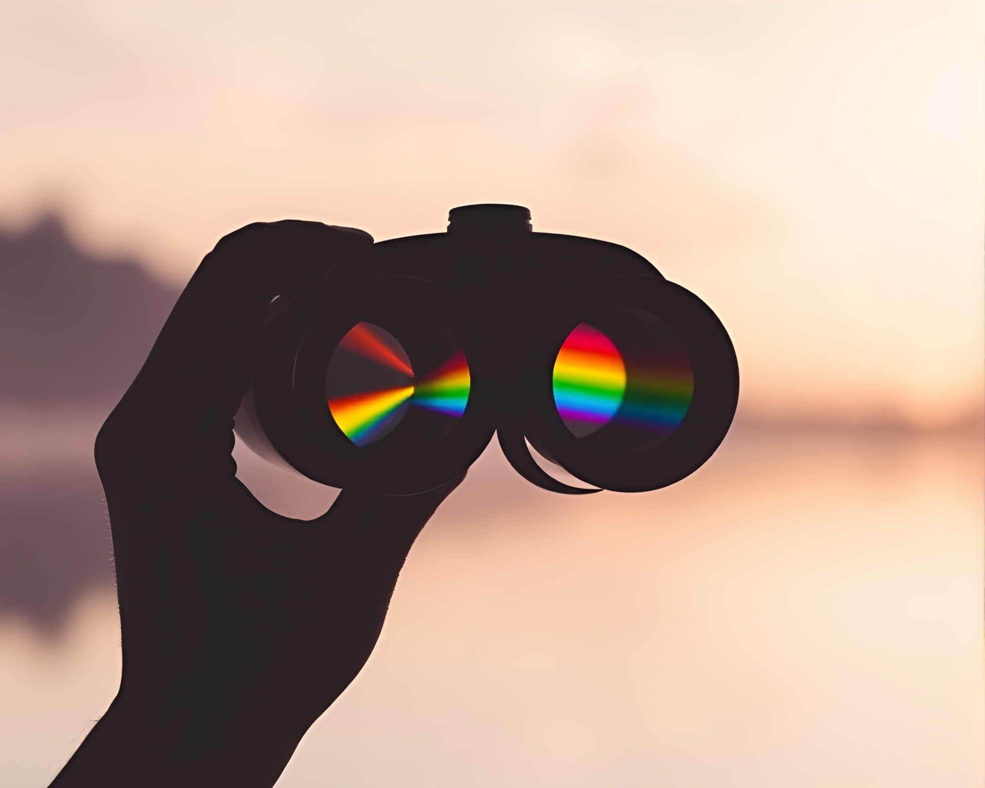 Rainbow Refraction through Binoculars: Stencil Art Masterpiece – free AI stock image