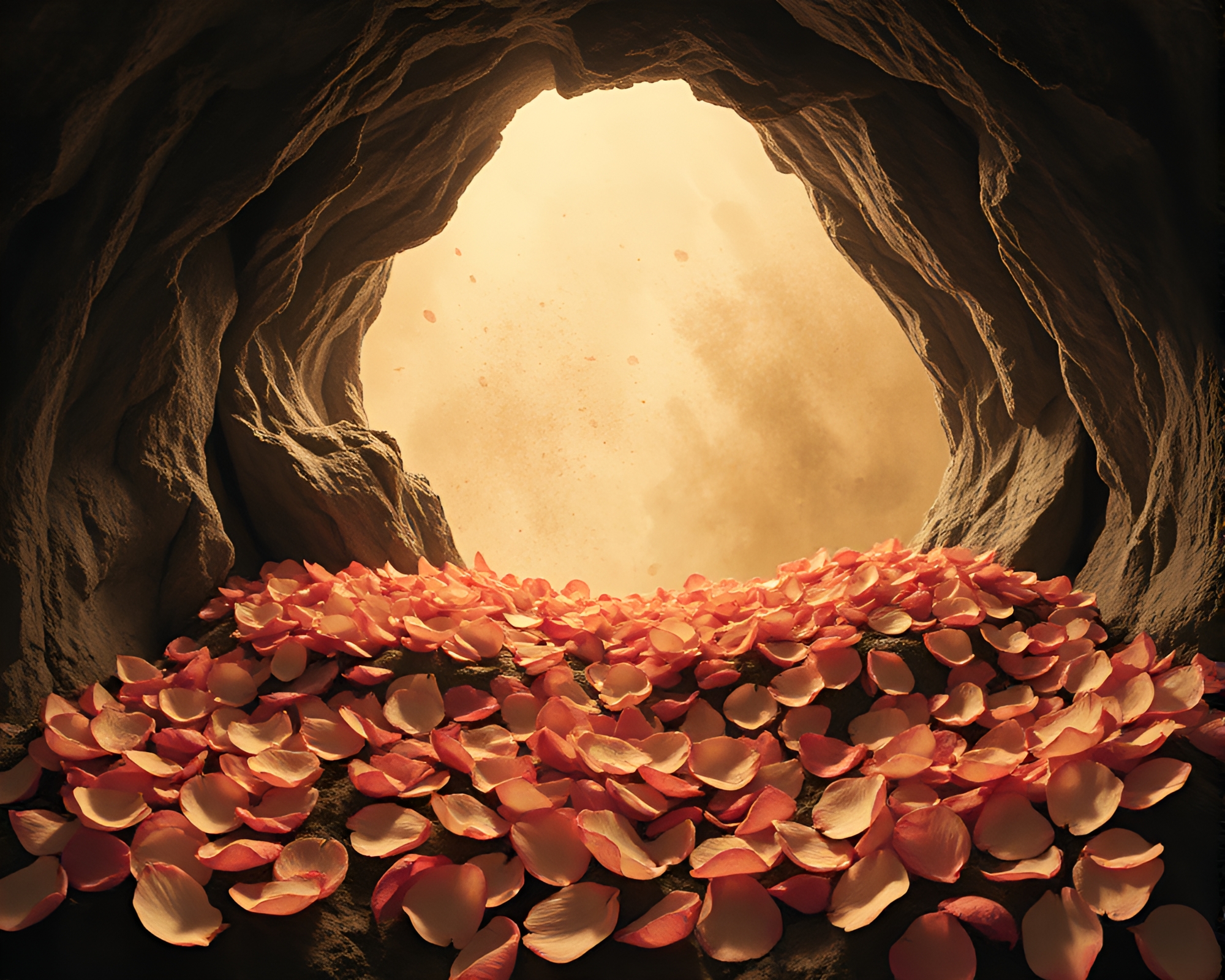 Surrealist Cave Painting: Petal Pathways – free AI stock image