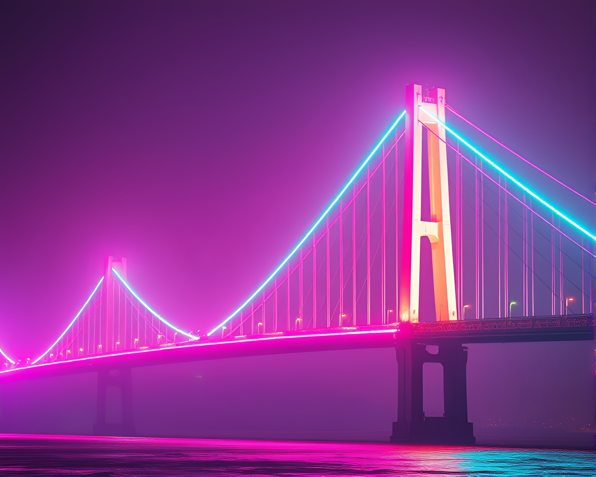 Neon Suspension Bridge Through Torn Edges – free AI stock image