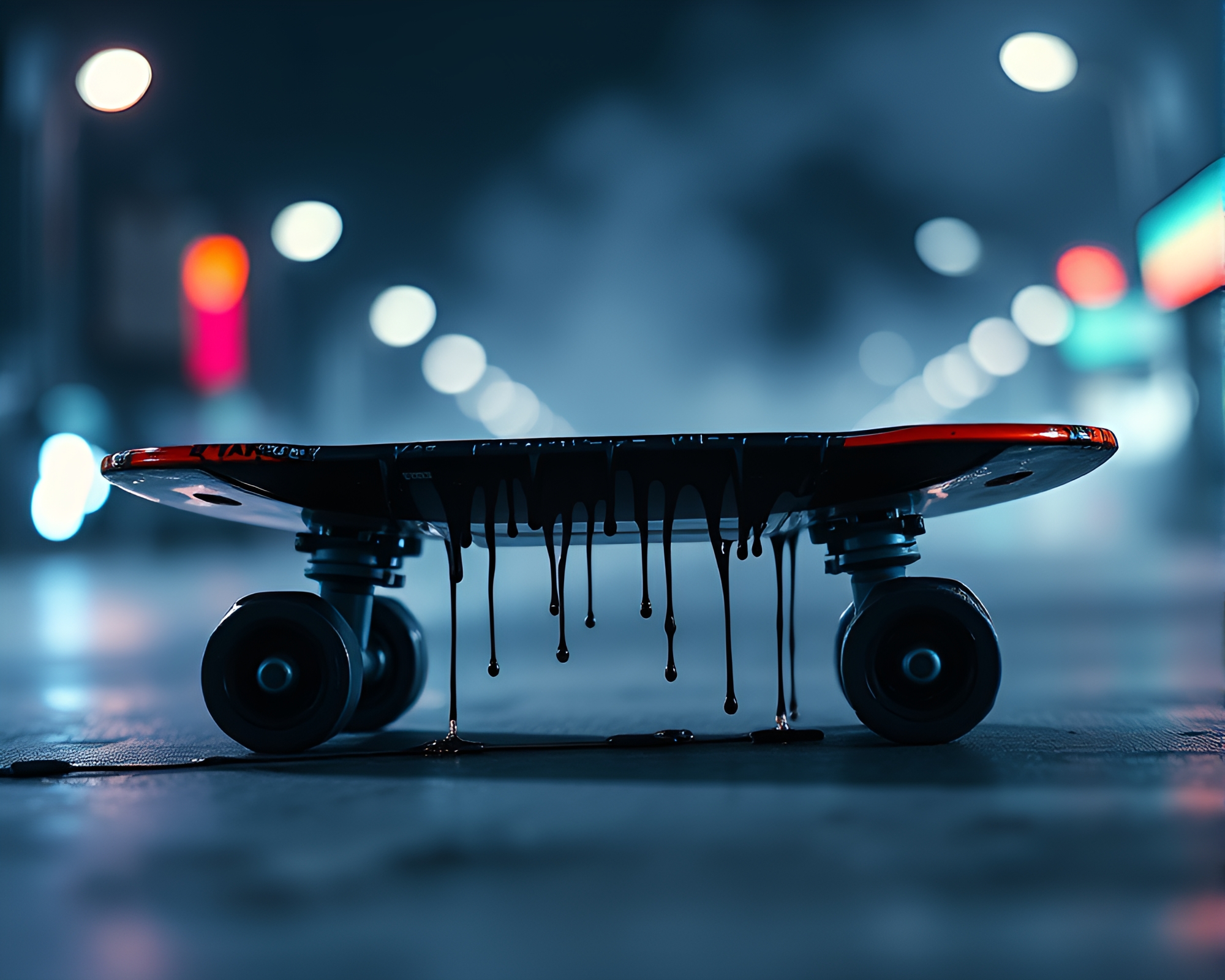 Ink Wash Hoverboard Ride in Digital Bloom – free AI stock image