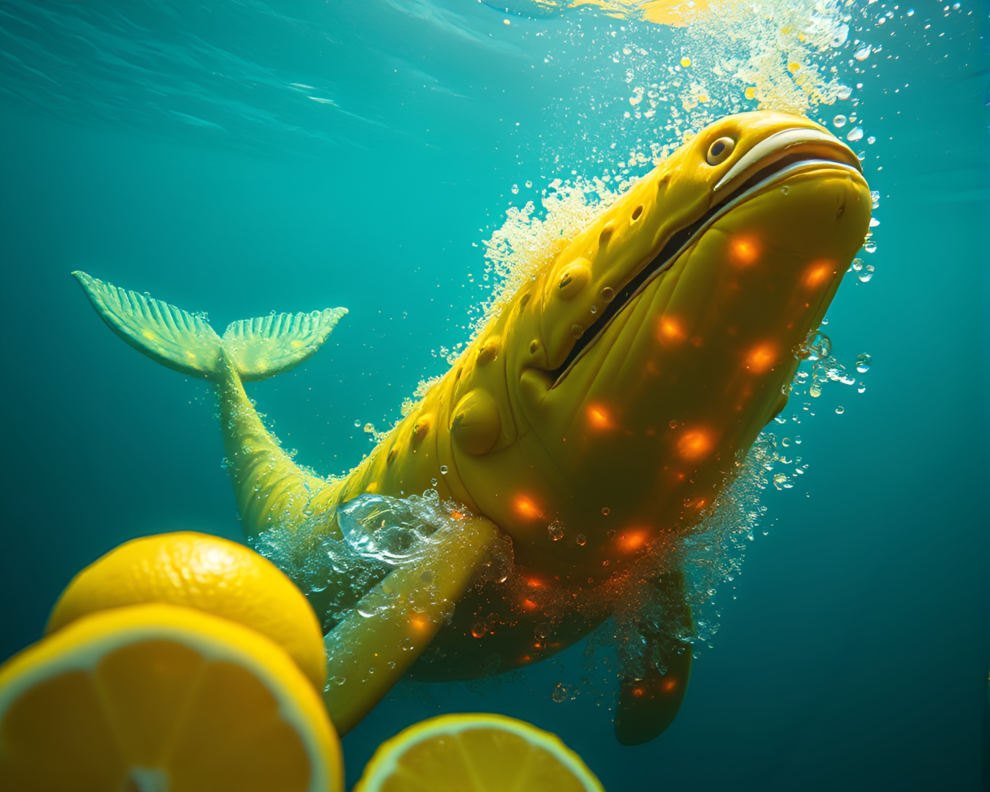 Whale in Lemon Yellow HDR Film Burn – free AI stock image