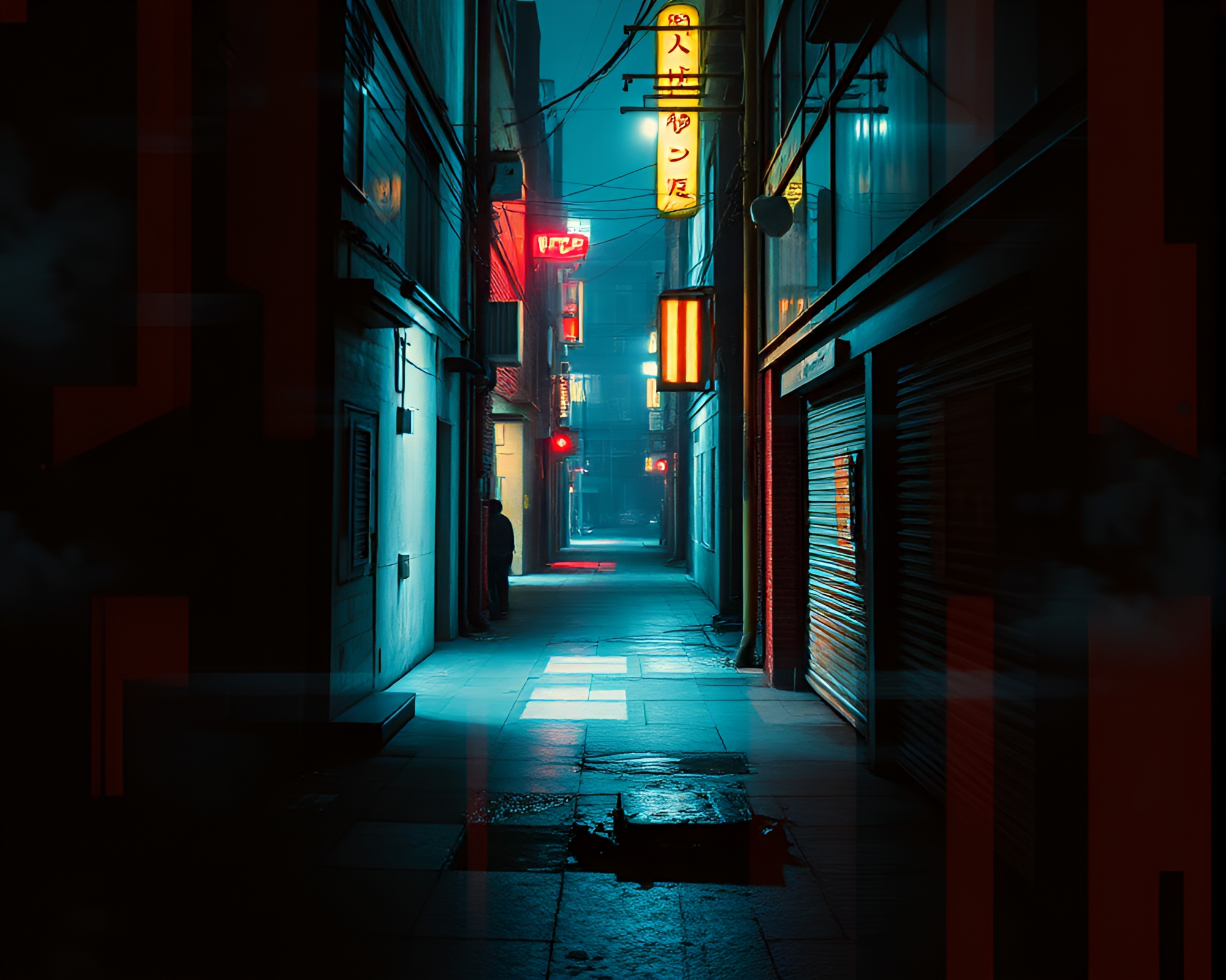 Fractal Cyberpunk Alley Cross-Processed in Shadows – free AI stock image