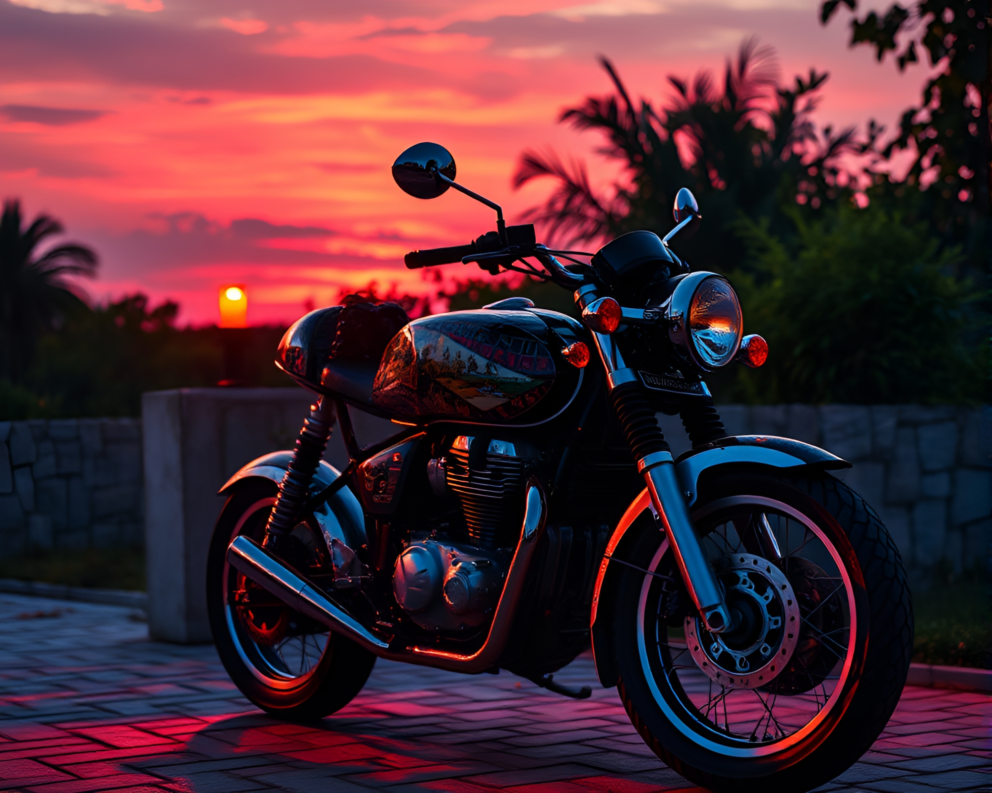Sunrise Glow Motorcycle Mosaic – free AI stock image