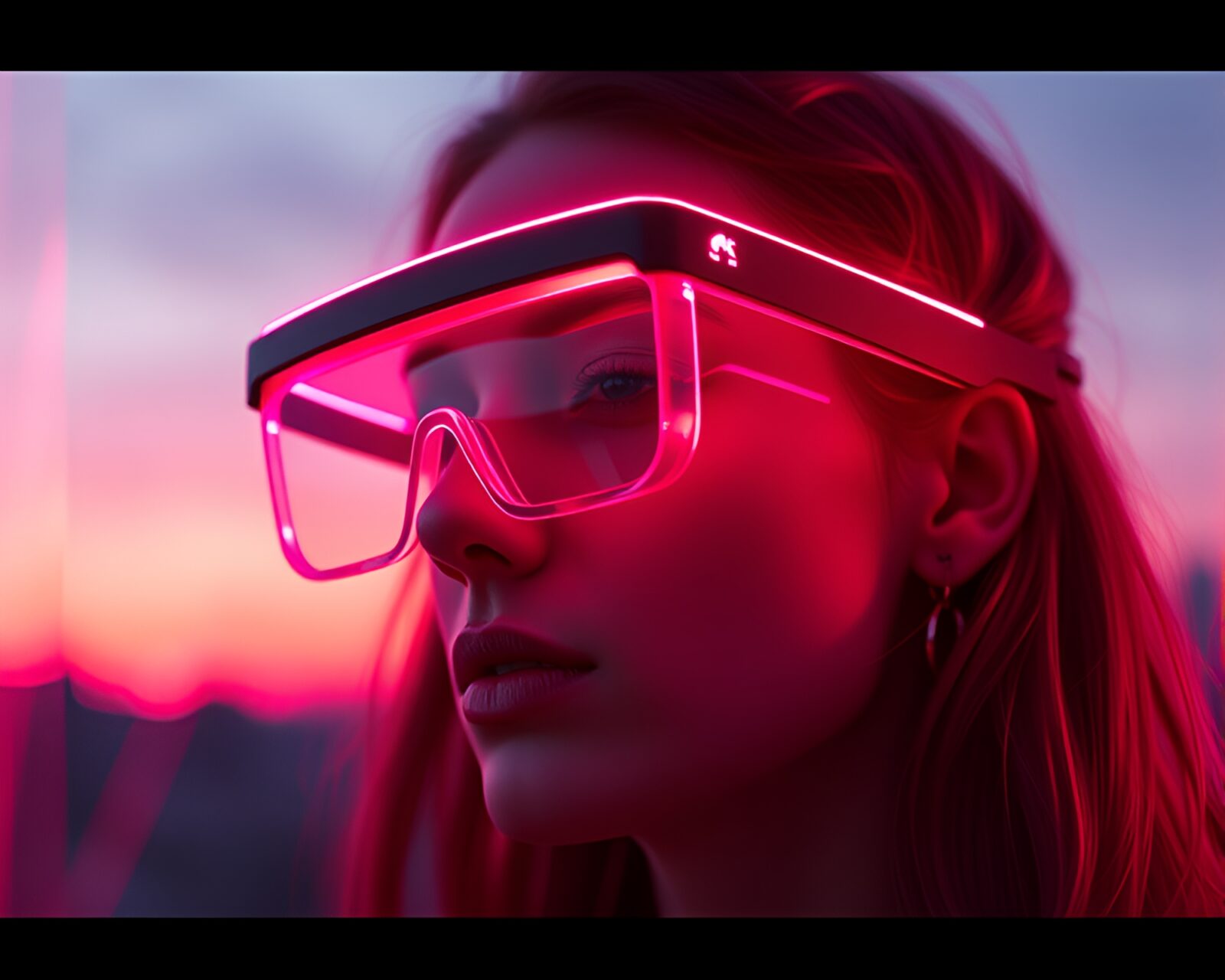 CGI-rendered scene with fiber optics and pink sunrise glow